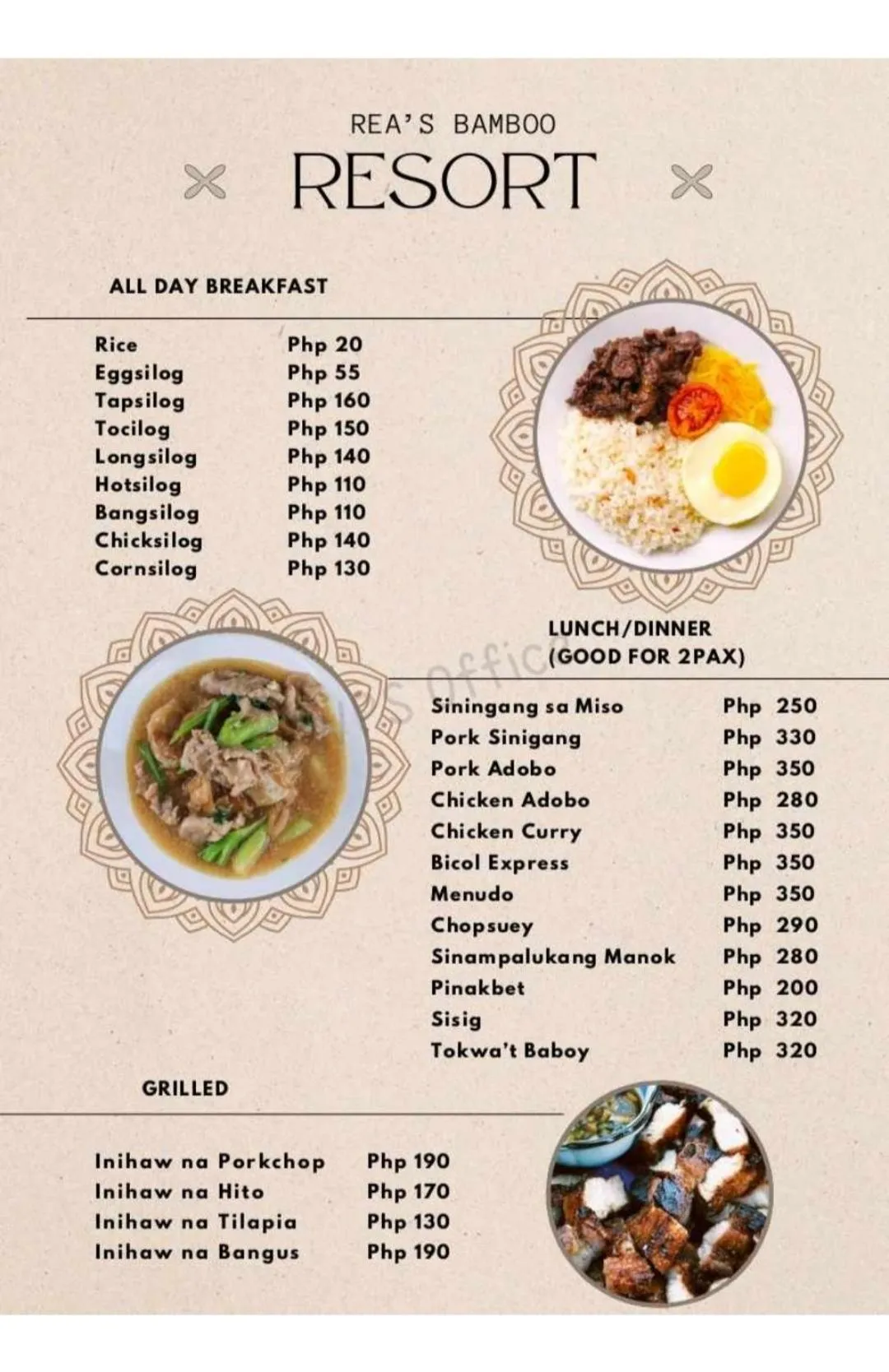 Food in Rea's Bamboo Resort