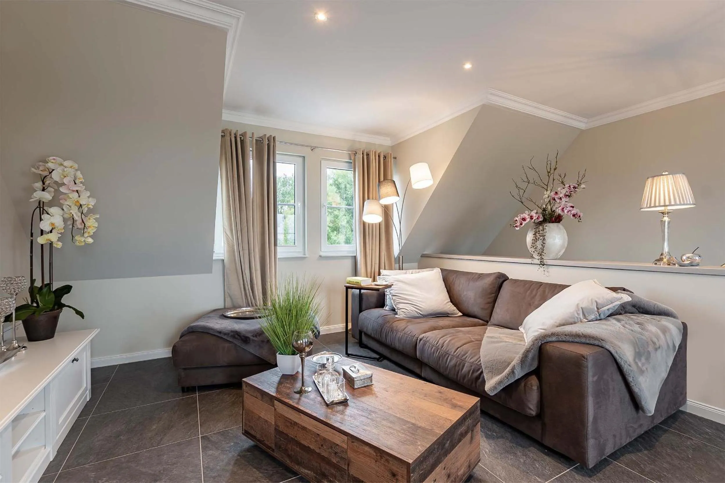 Living room, Bed in Luxus Resort Rügen Residenz Kubitzer Bodden