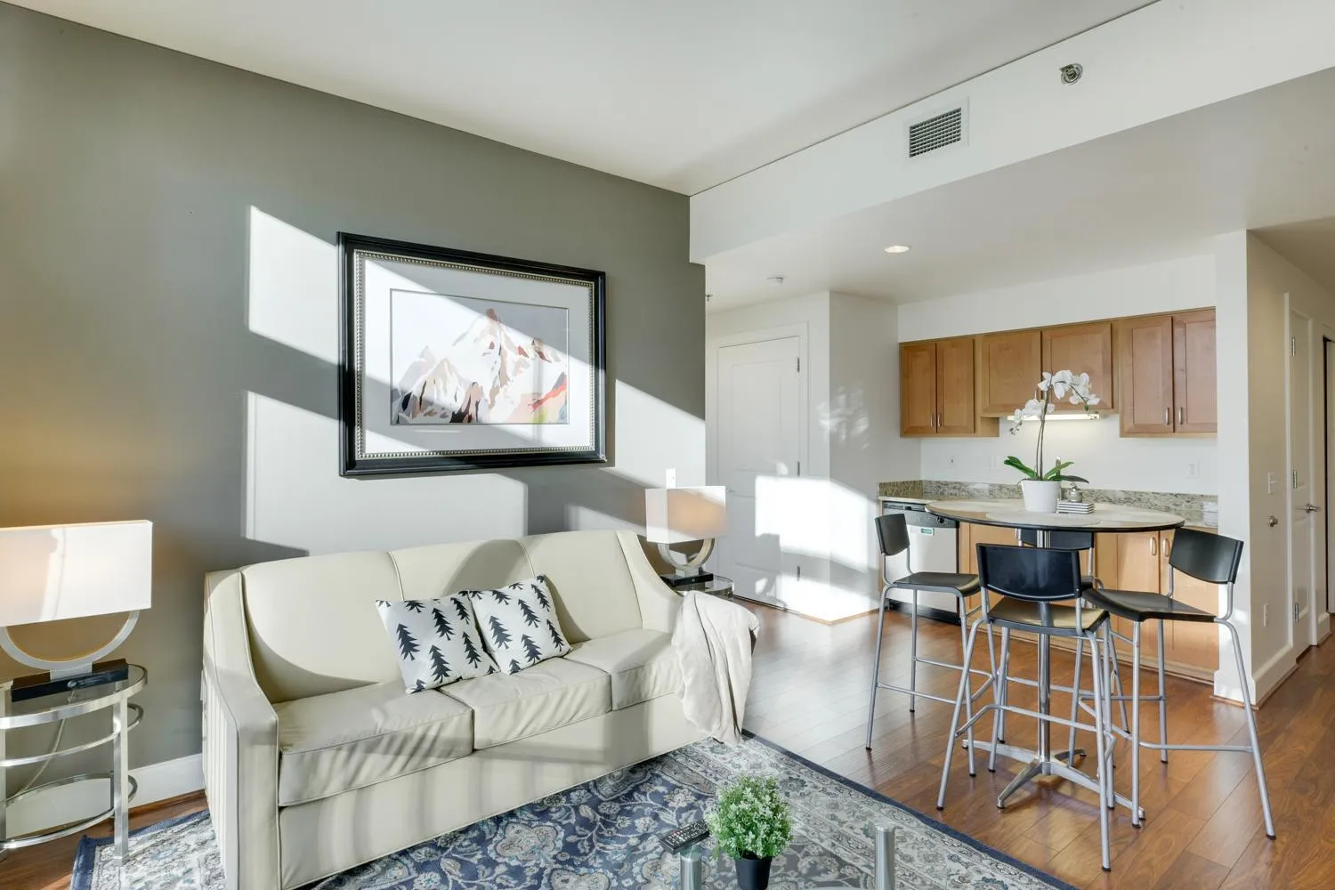 Living room in Renu Suites at The Burlington Portland