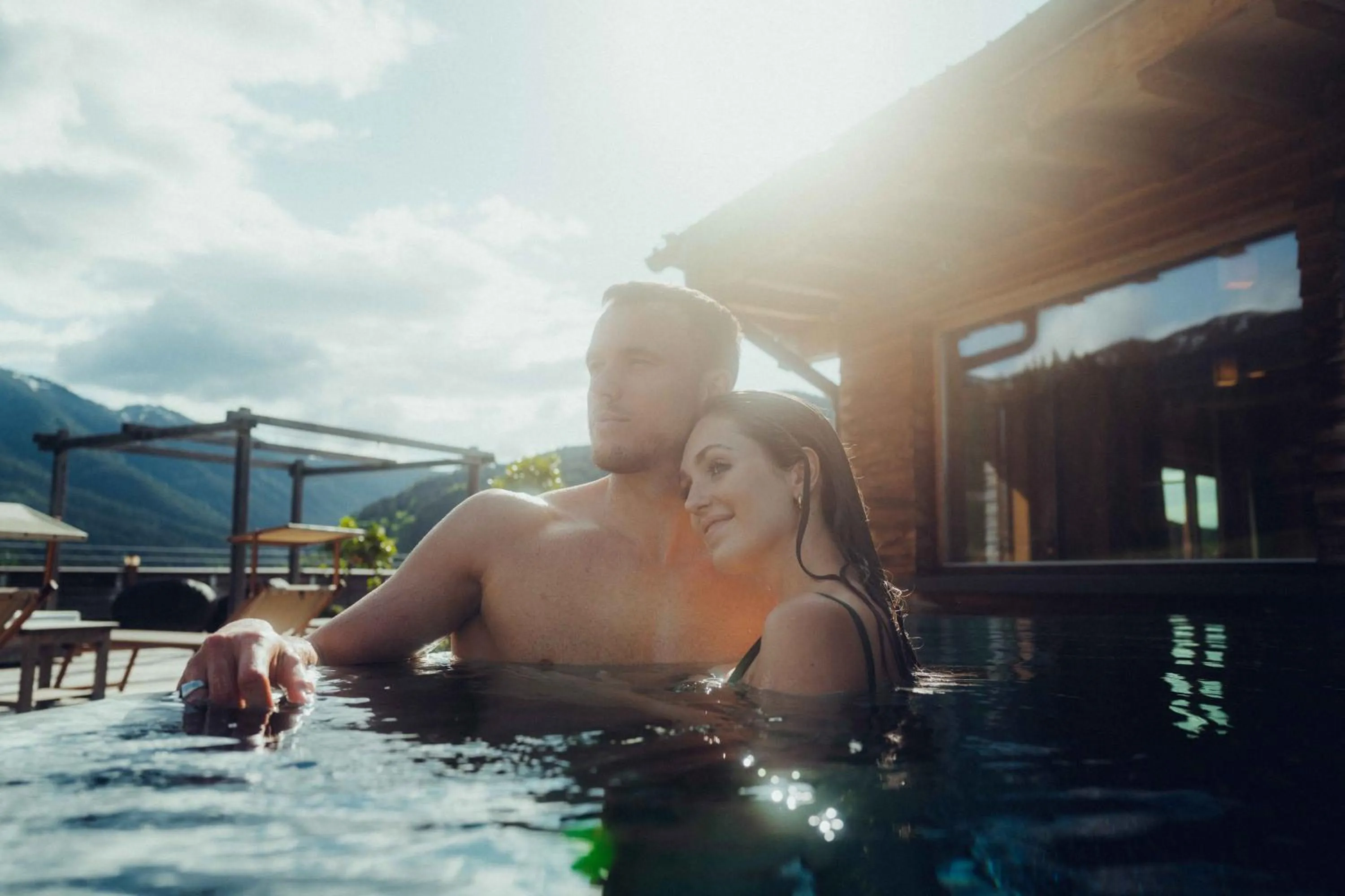 Pool view in Holzhotel Forsthofalm