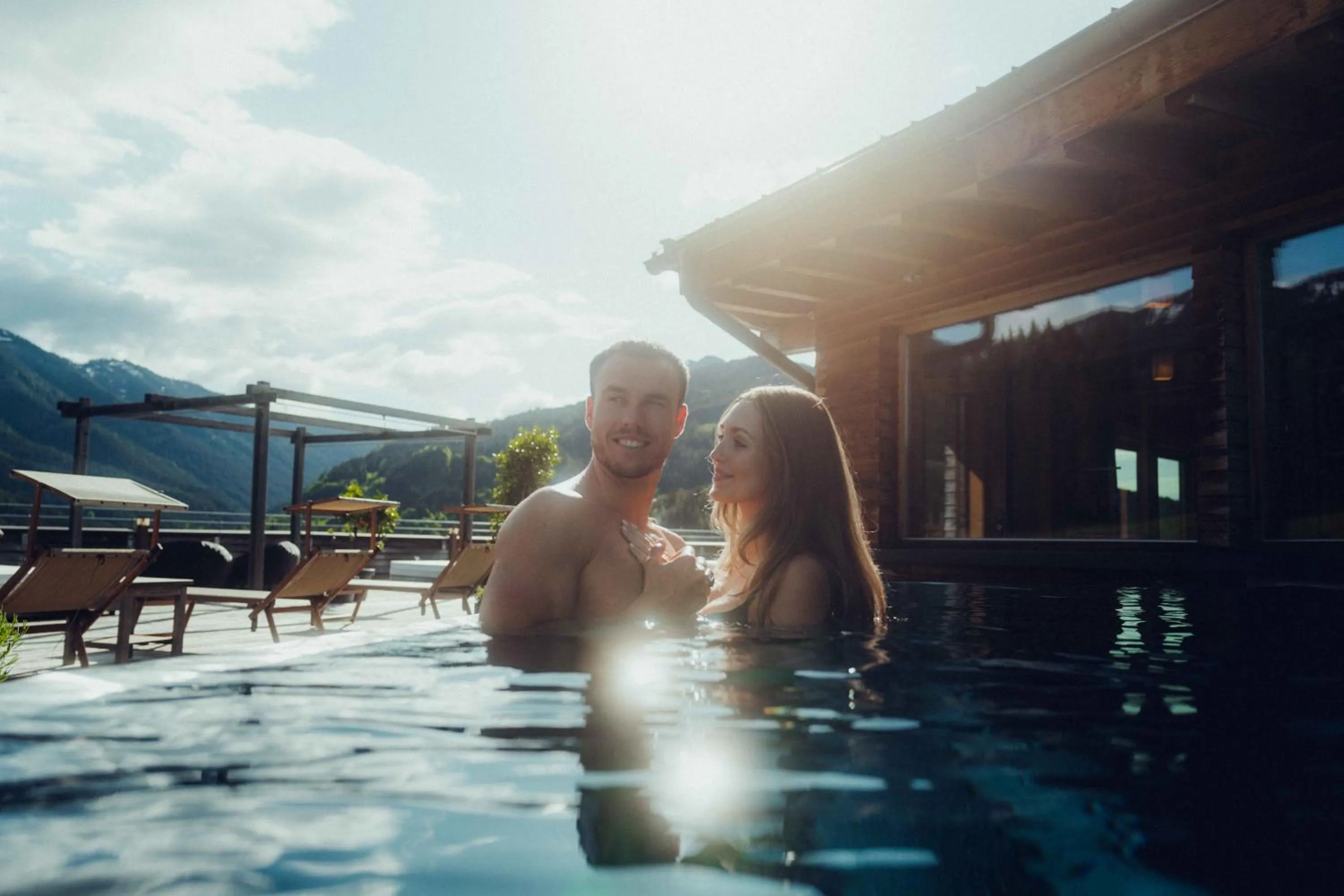 Pool view in Holzhotel Forsthofalm