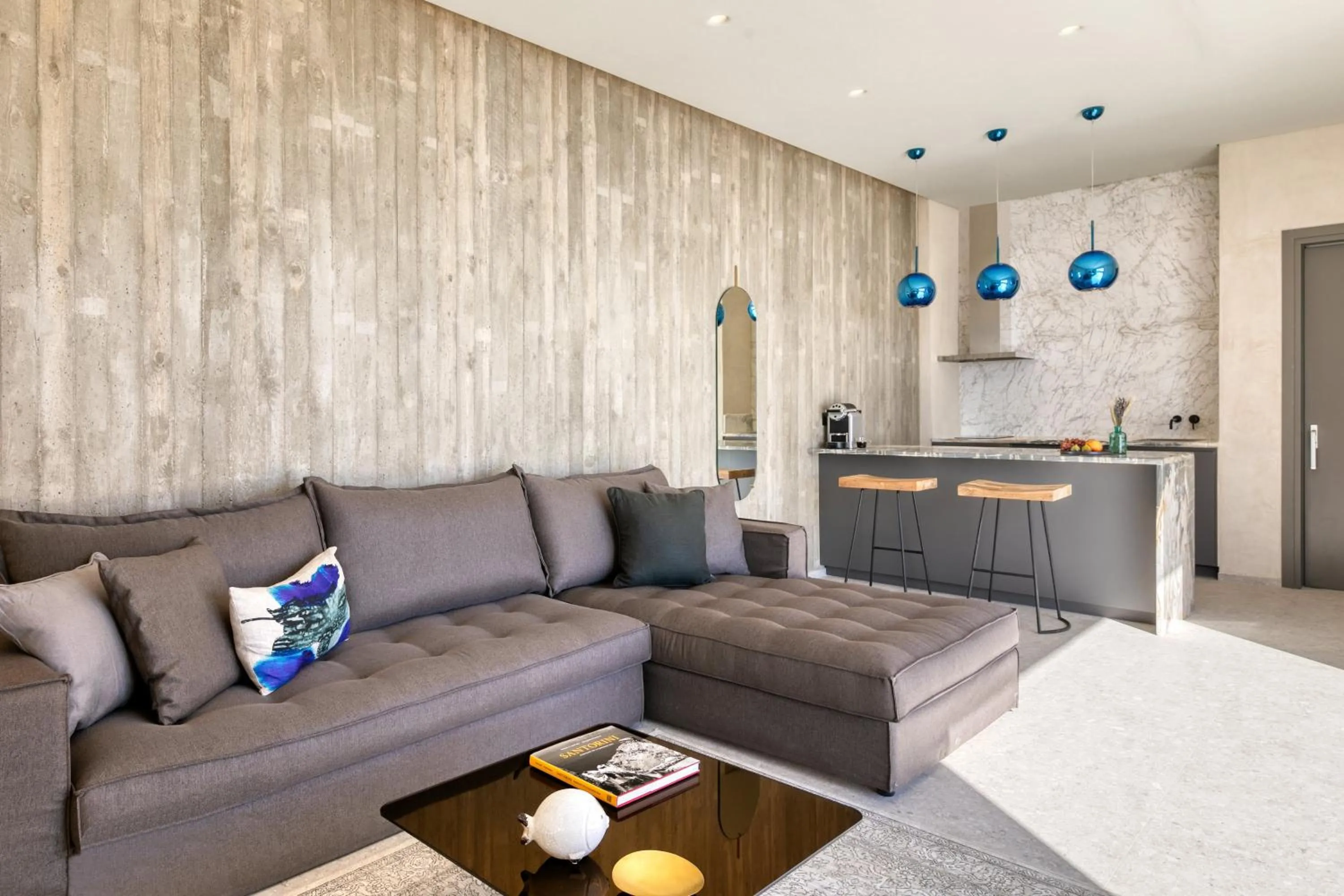 Living room in Santorini Sky, Luxury Resort