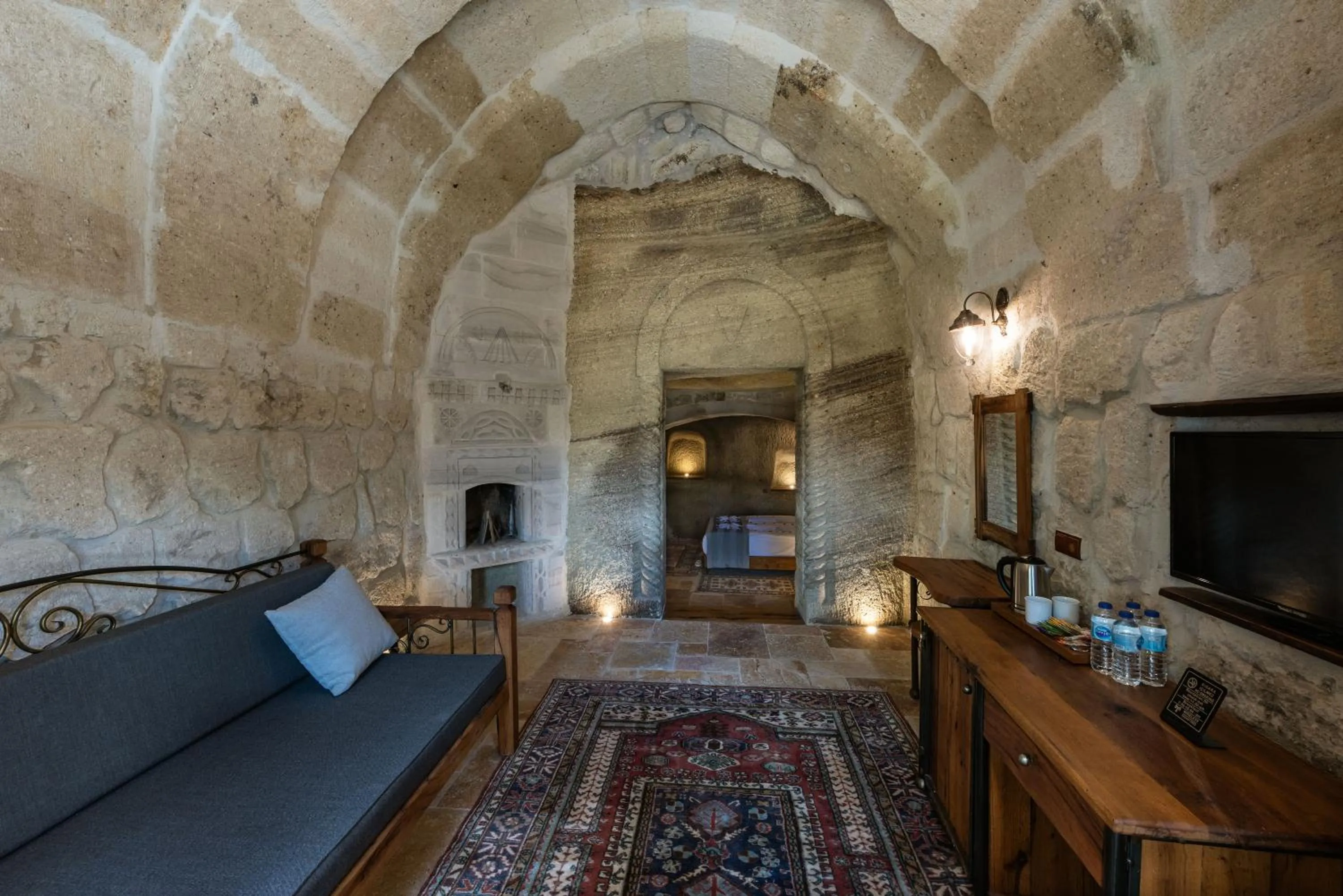 Living room in Sarnich Cave Suites