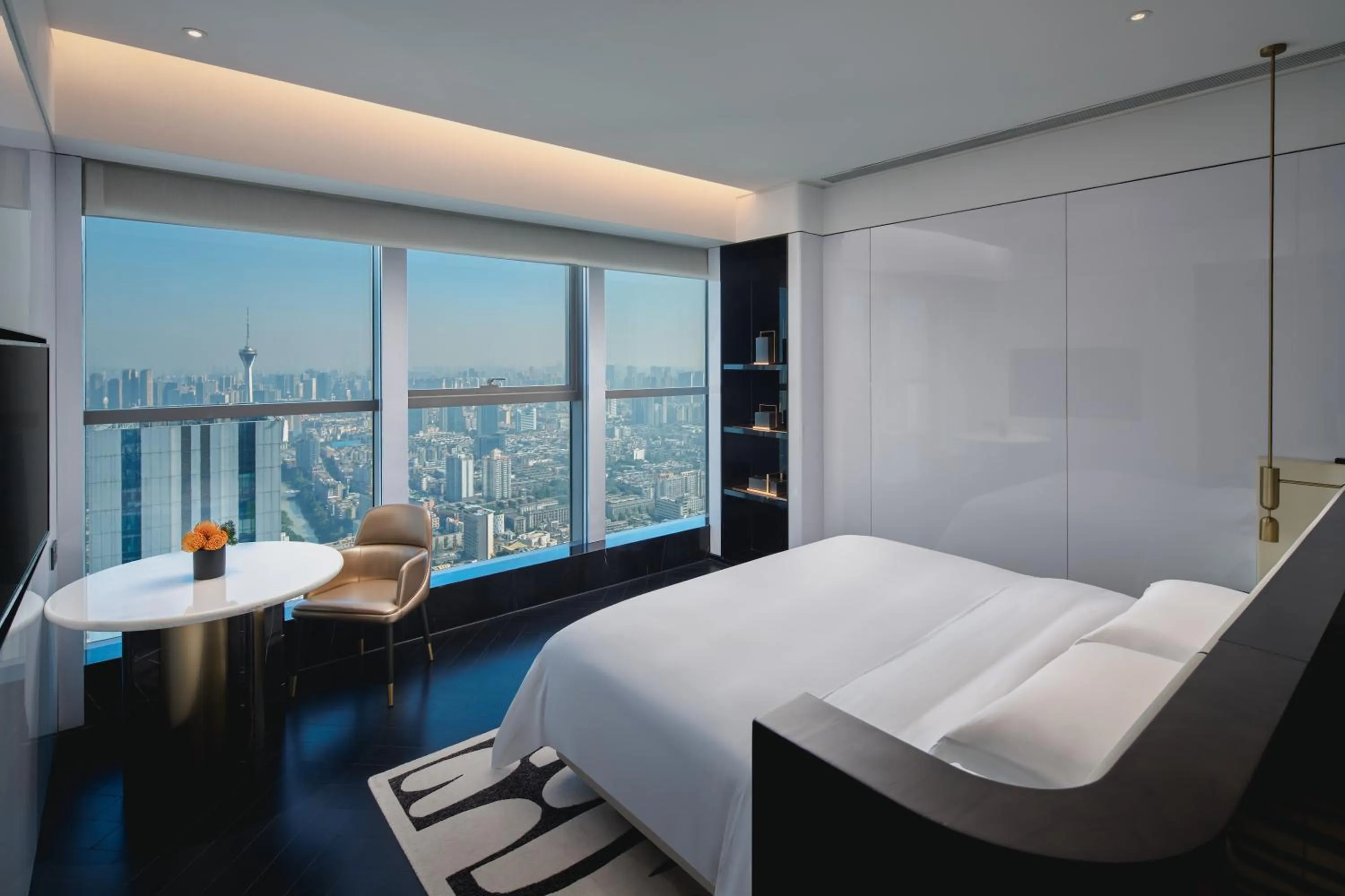 Landmark view, Bed in The Langbo Chengdu, in The Unbound Collection by Hyatt