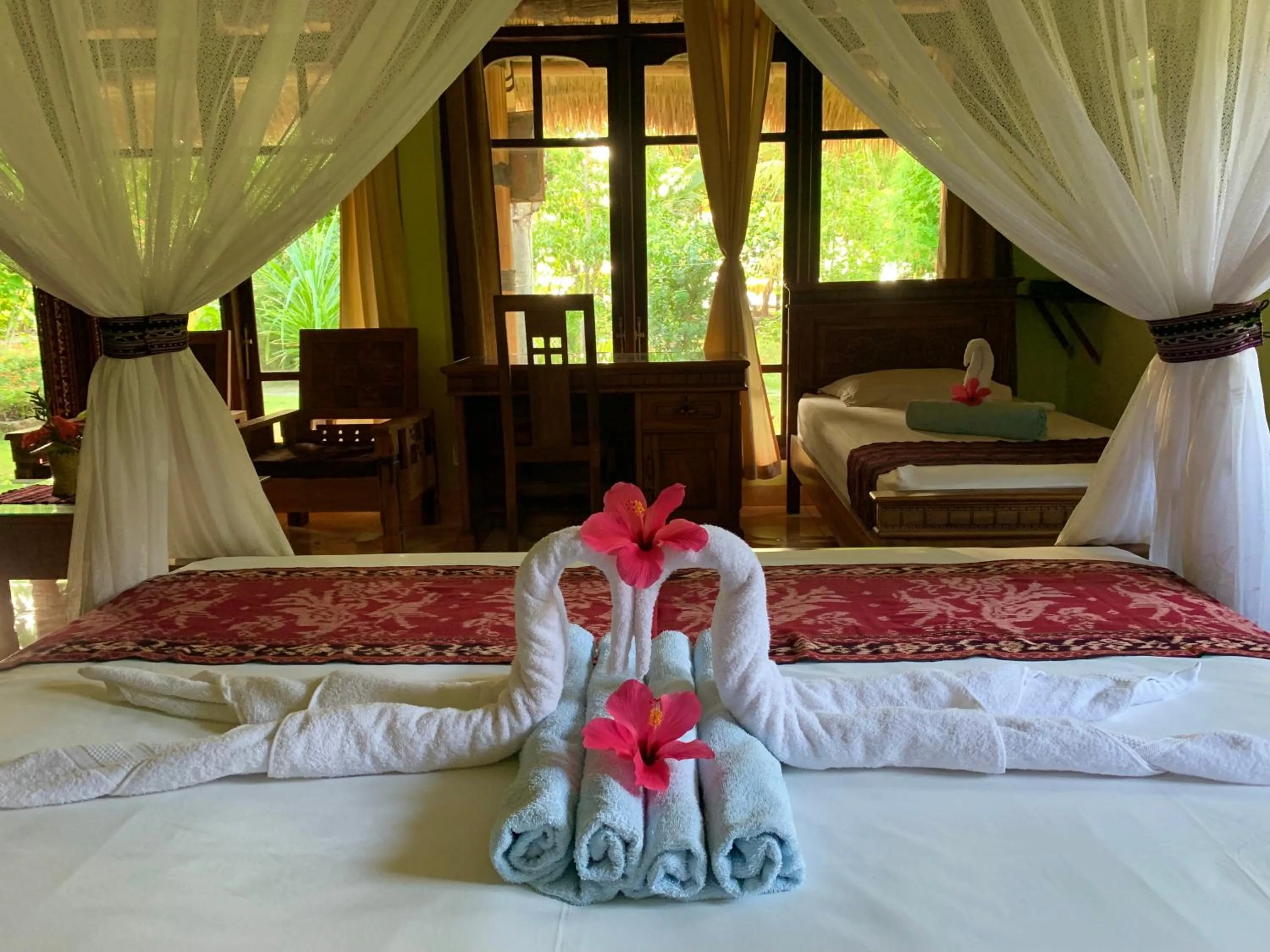 View (from property/room), Bed in Budi Sun Resort, Flores, Maumere