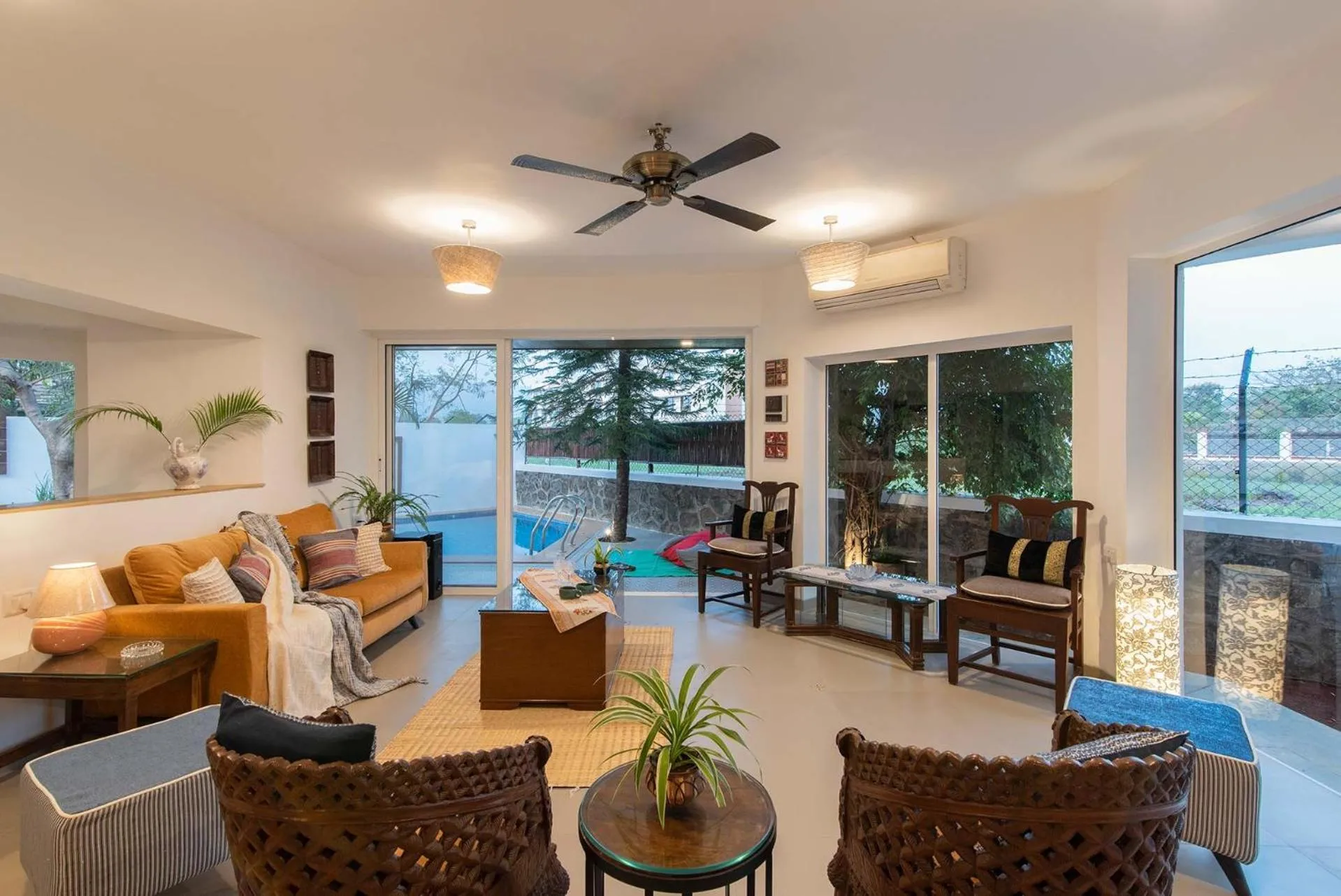 Living room in El Cottage by StayVista - An enchanting escape with Scenic views, Colonial decor & Private plunge pool