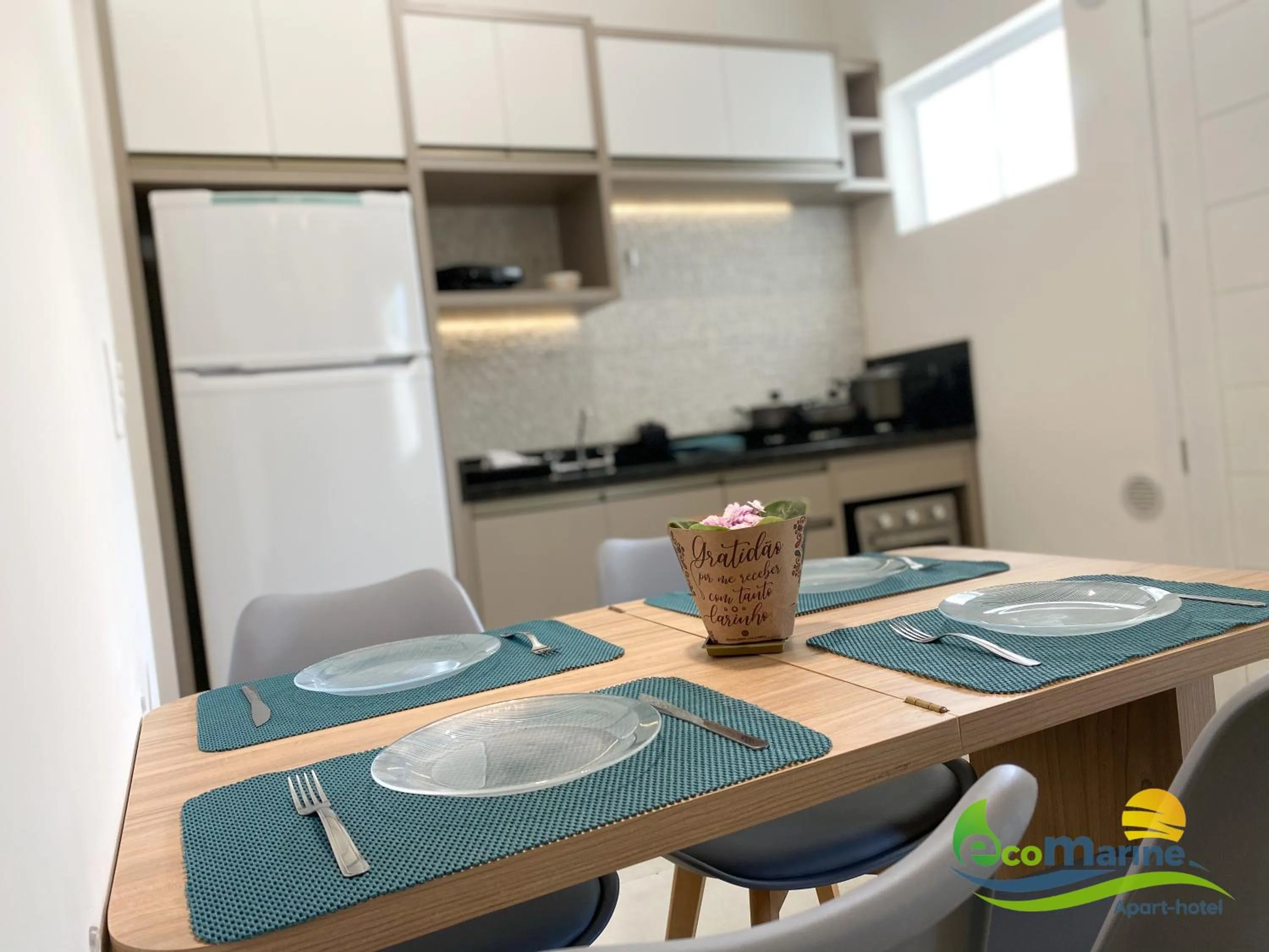 Kitchen or kitchenette in Ecomarine Apart-hotel 800 m Beto Carrero