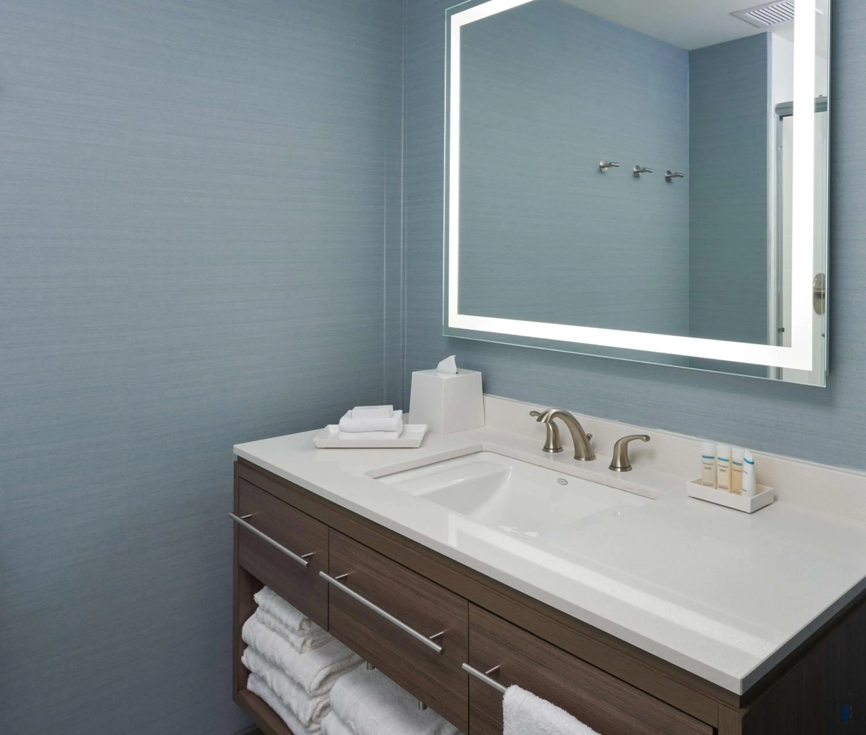 Bathroom, Bed in Home2 Suites By Hilton Pompano Beach Pier, Fl