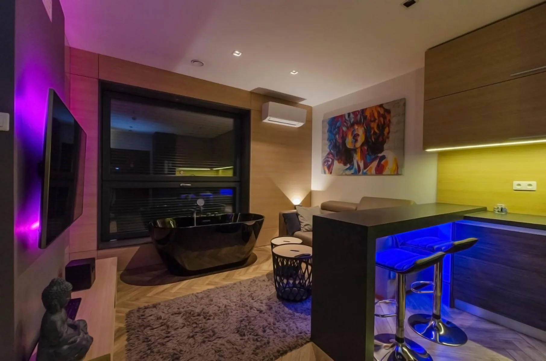 TV and multimedia in LupoApartments z Klimatyzacją do wyboru z Jacuzzi Pole Dance Parking Dostęp na Kod