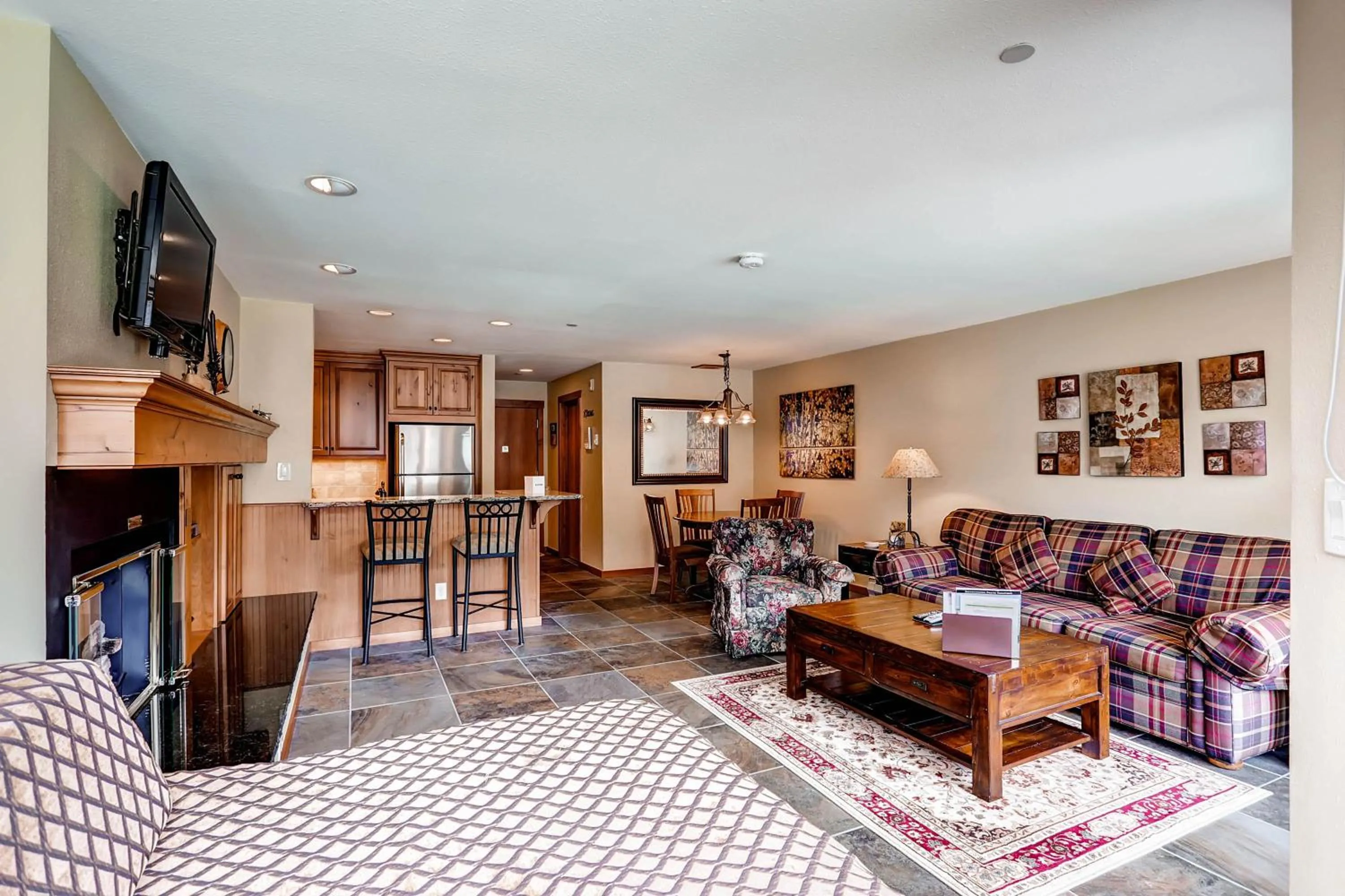 Living room in Lakeside Village by Keystone Resort