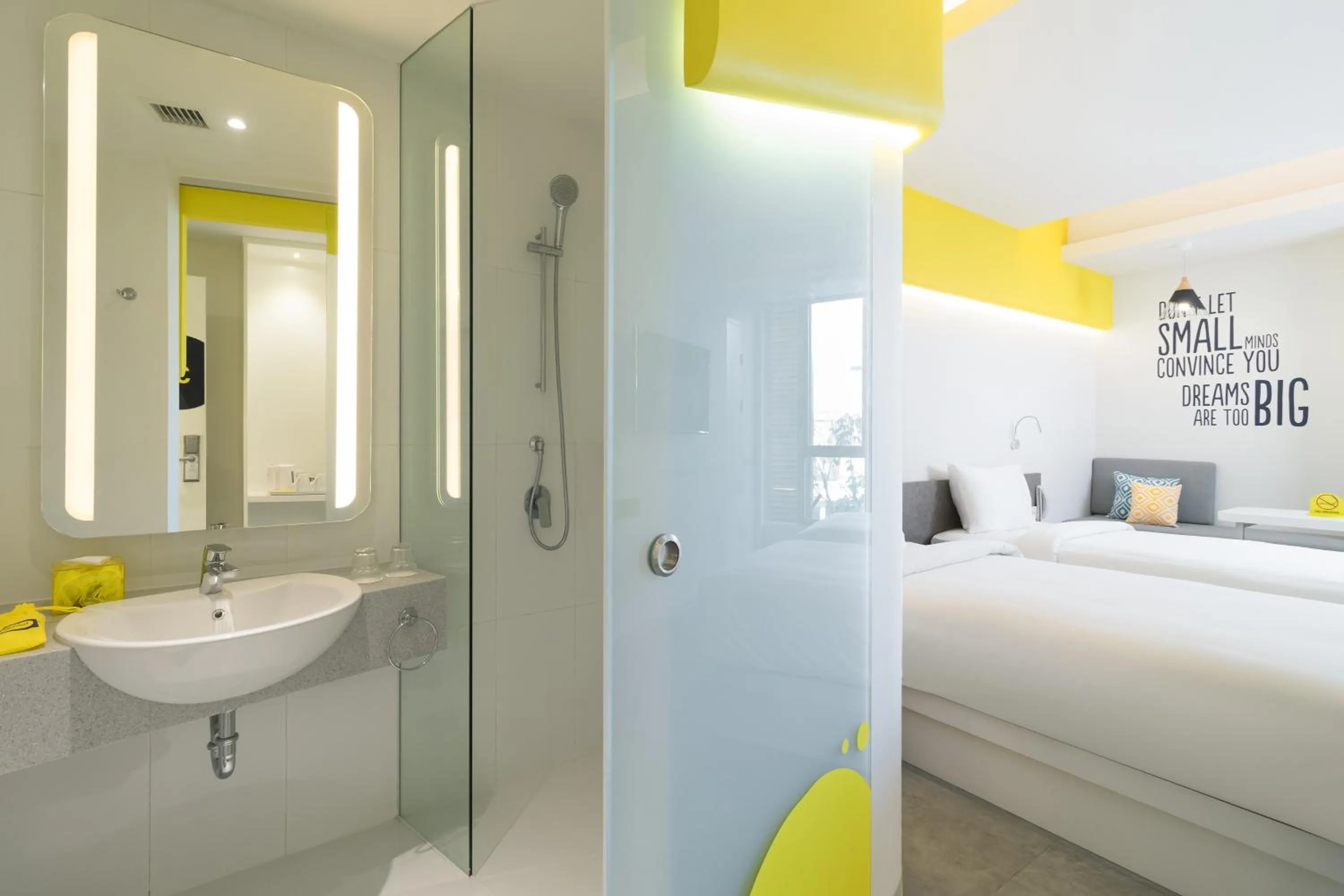 Bathroom, Bed in YELLO Hotel Kuta Beachwalk Bali