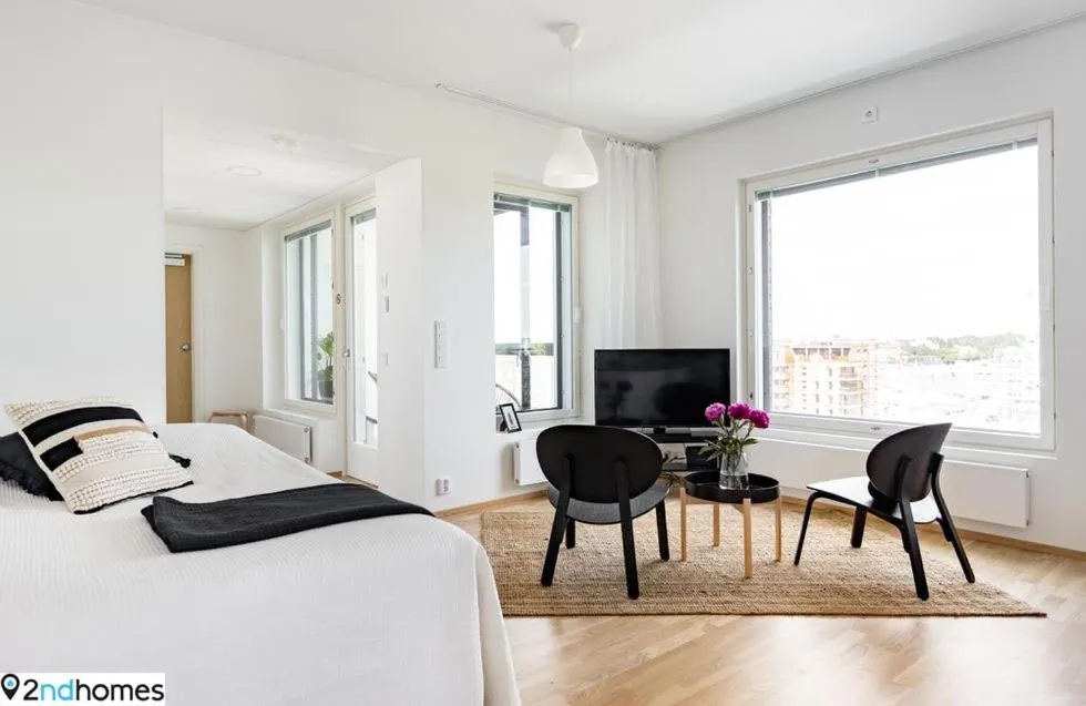 Living room, Bed in "Kanava" - New 1BR Apartment with Sauna, Balcony & Views, Hosted by 2ndhomes