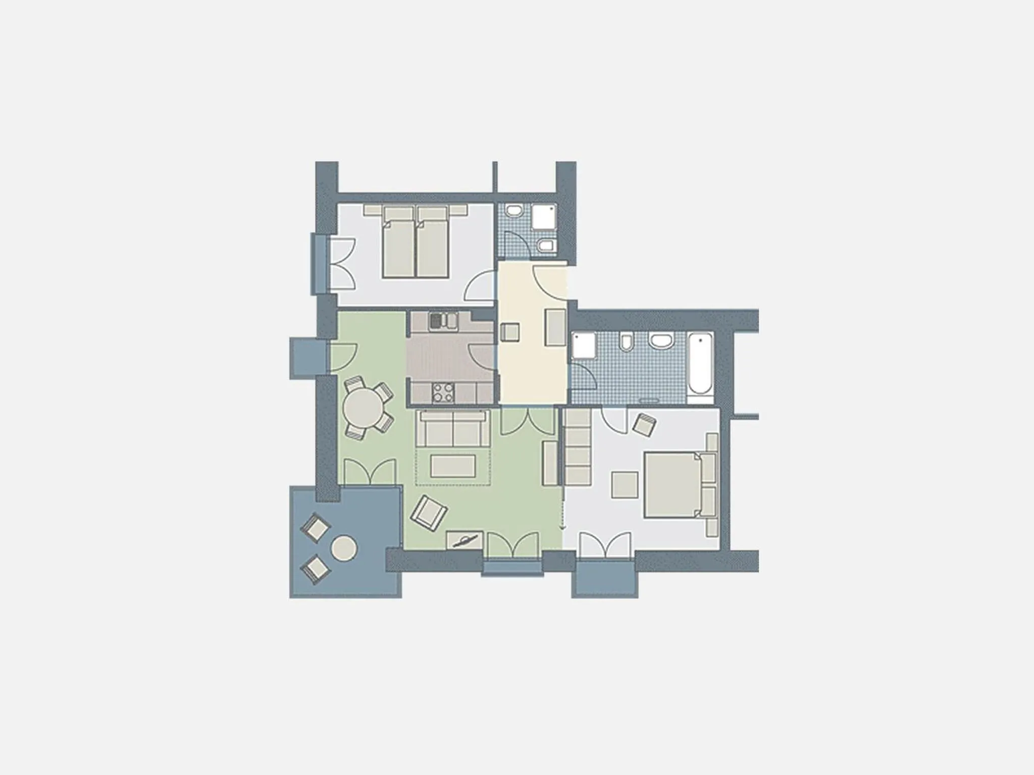 Floor plan in Kaiservillen Heringsdorf - Ferienwohnung mit 2 Schlafzimmern und Balkon D212