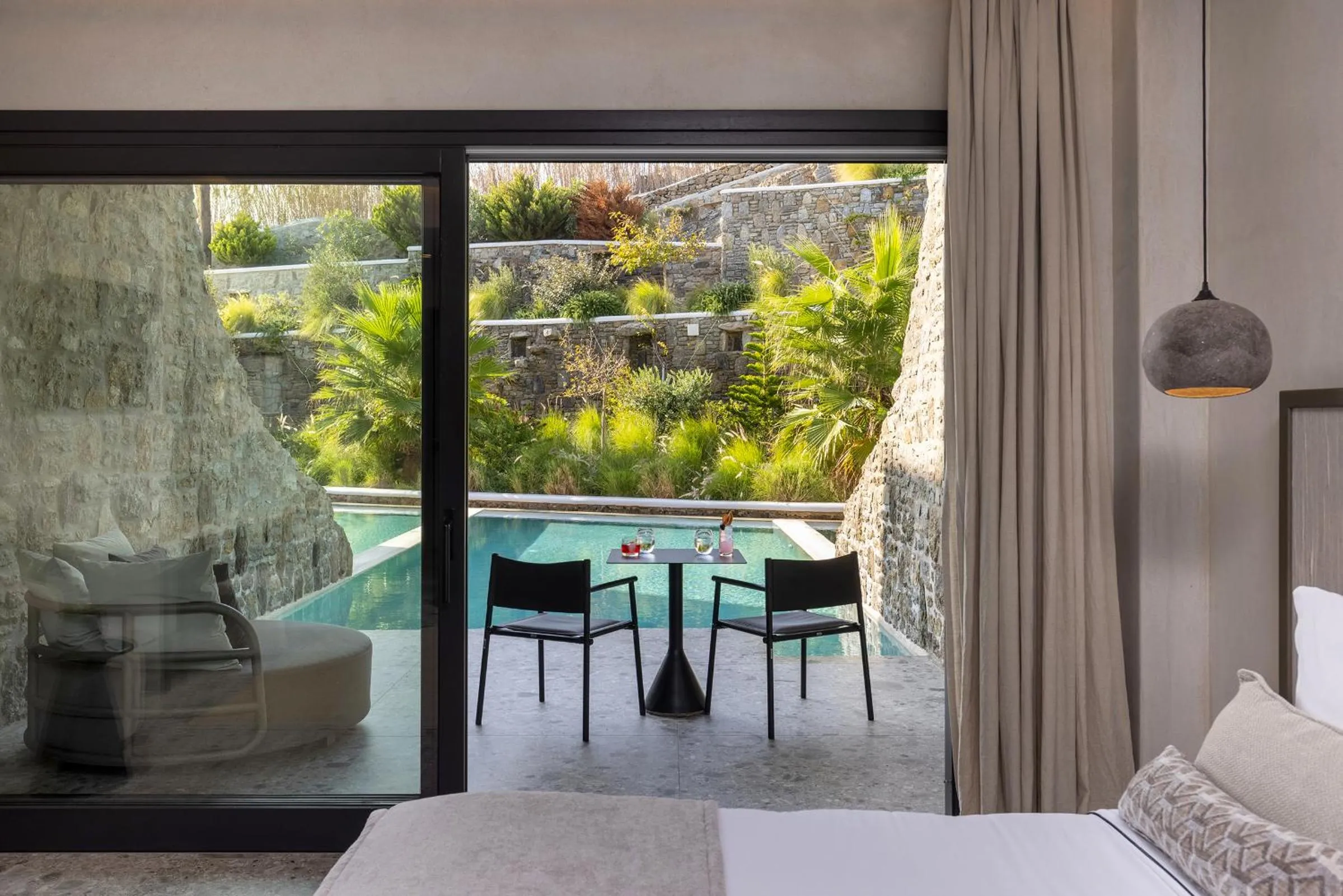 Garden view, Bed in Aeonic Suites and Spa