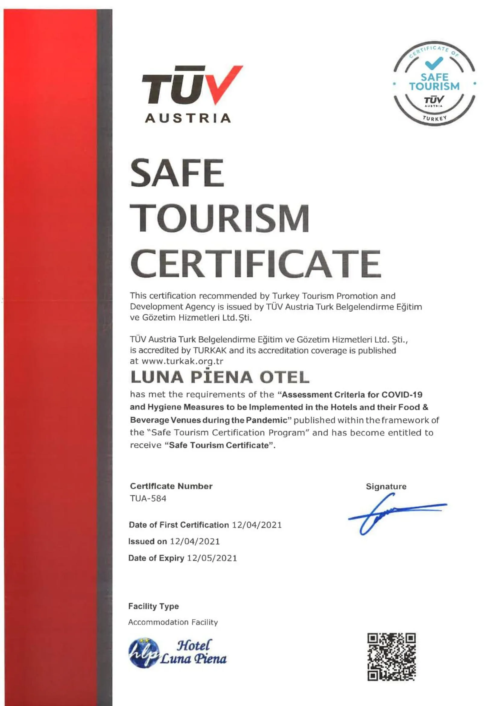 Logo/Certificate/Sign in Luna Piena Hotel