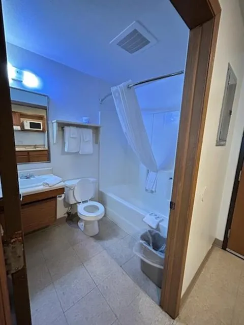 Bathroom in WoodSpring Suites Columbus near Fort Benning