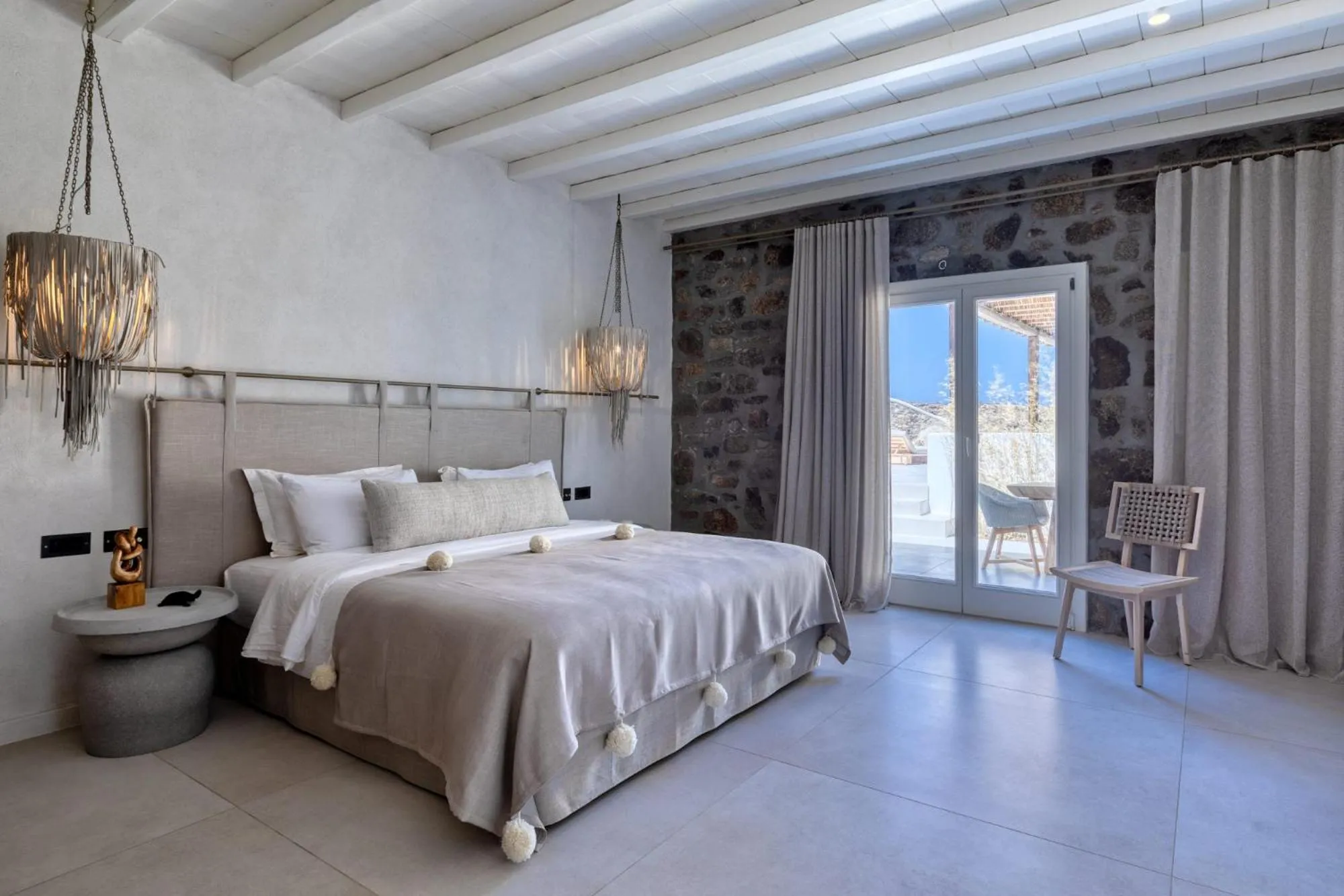 Bedroom, Bed in Mykonos Panormos Villas