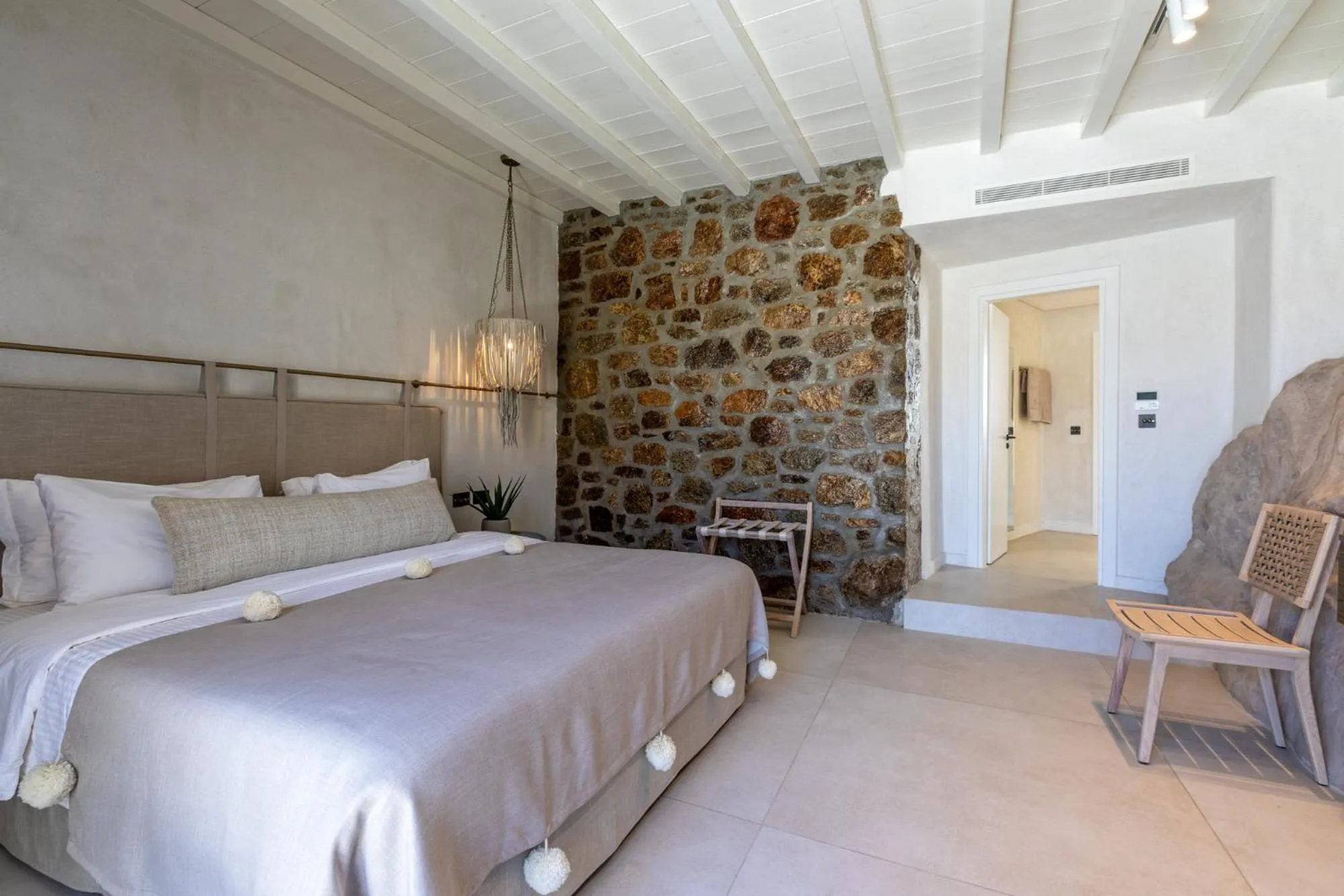 Bedroom, Bed in Mykonos Panormos Villas