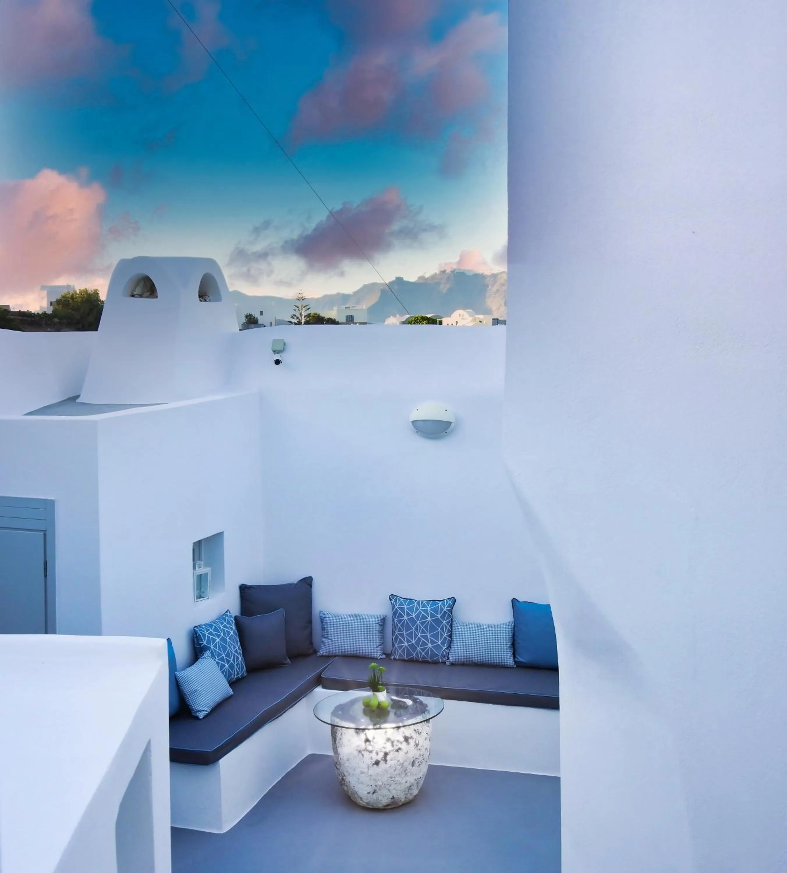 Inner courtyard view in Golden Stone Santorini Suites