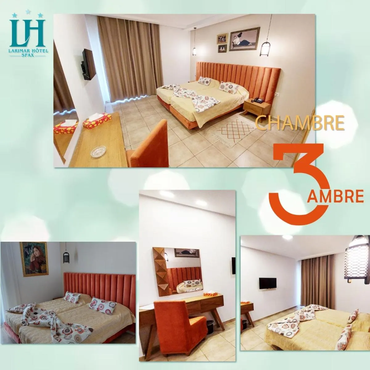 TV and multimedia, Bed in Larimar Hôtel Sfax