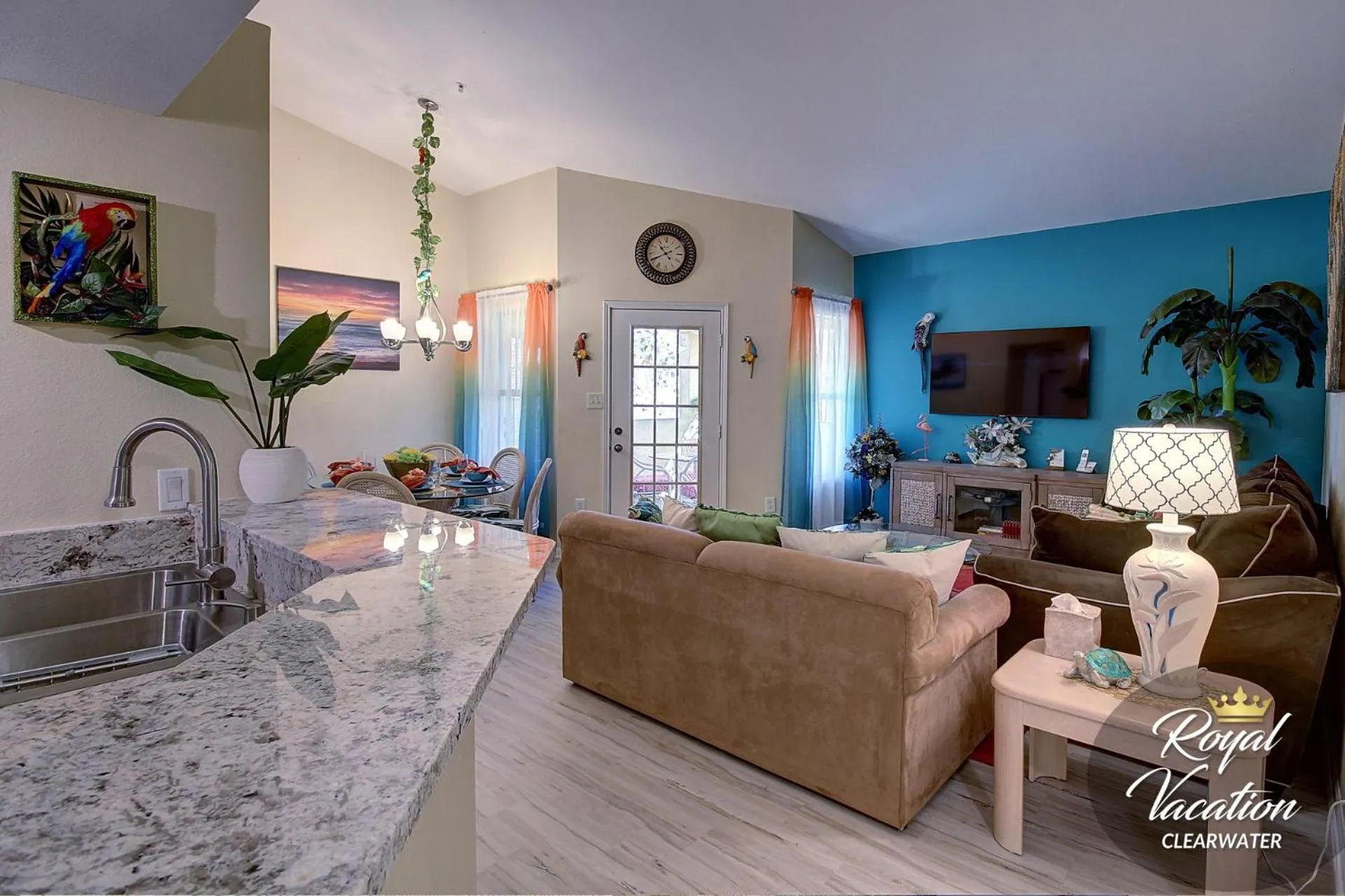 Living room in Royal Tropical at Avalon Clearwater - Pool & Free Parking - 10 Min Drive to Clearwater Beach