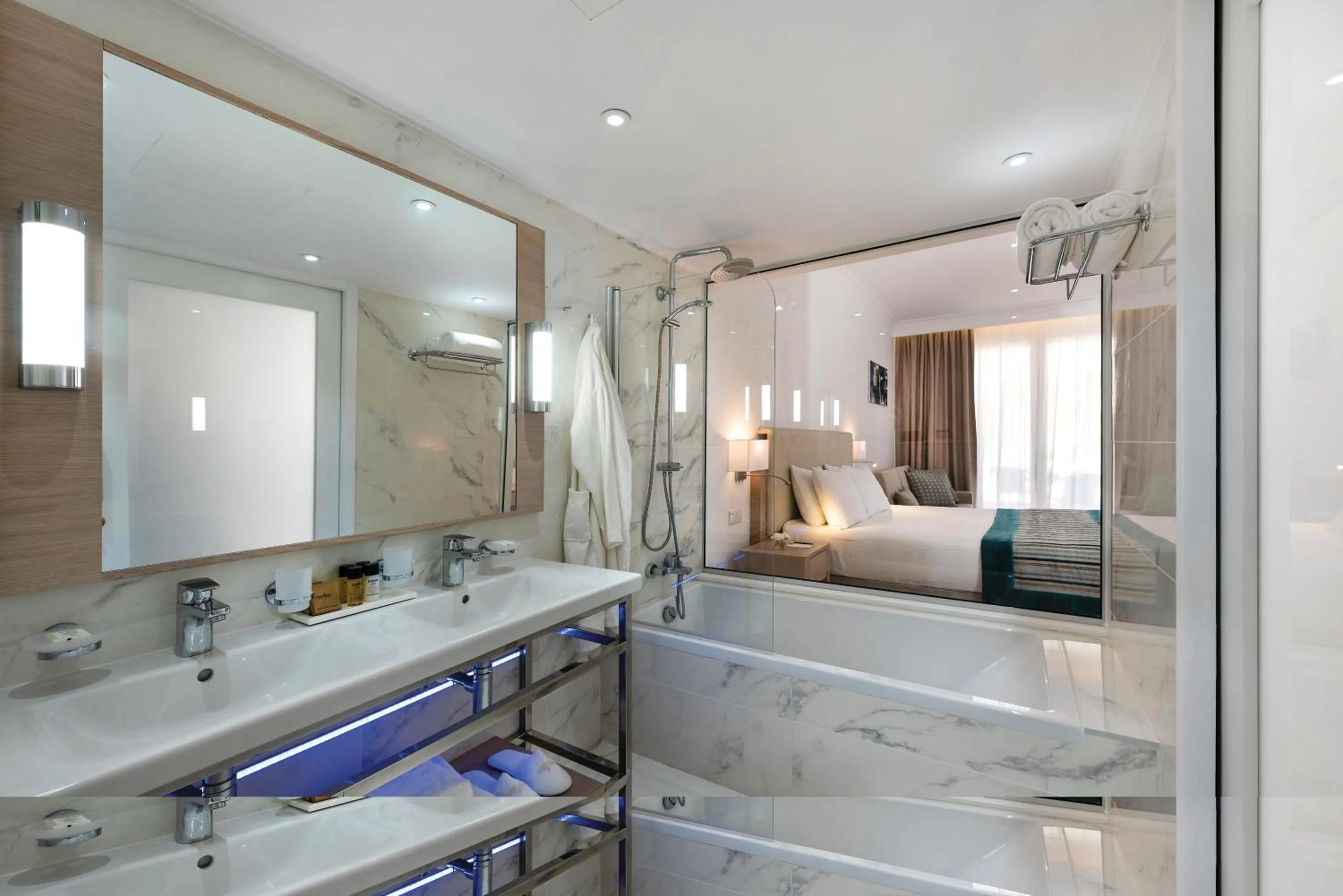 Bathroom, Bed in Olympic Lagoon Resort Ayia Napa