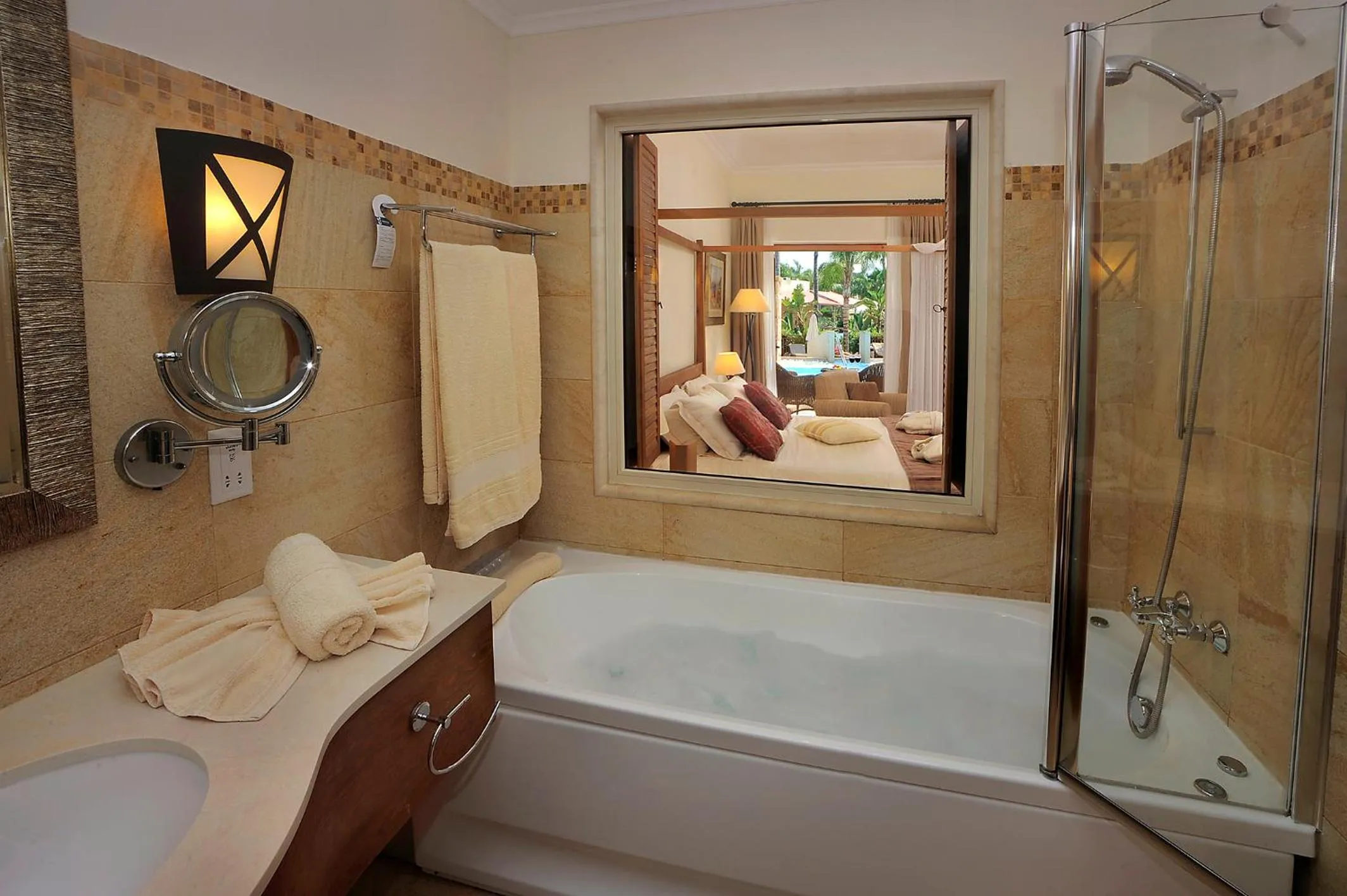 Bathroom, Bed in Olympic Lagoon Resort Ayia Napa