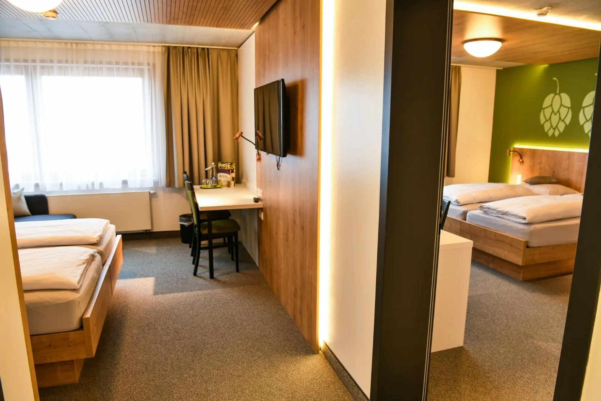 Seating area, Bed in Fischer's Hotel Brauhaus 24h Self Check In