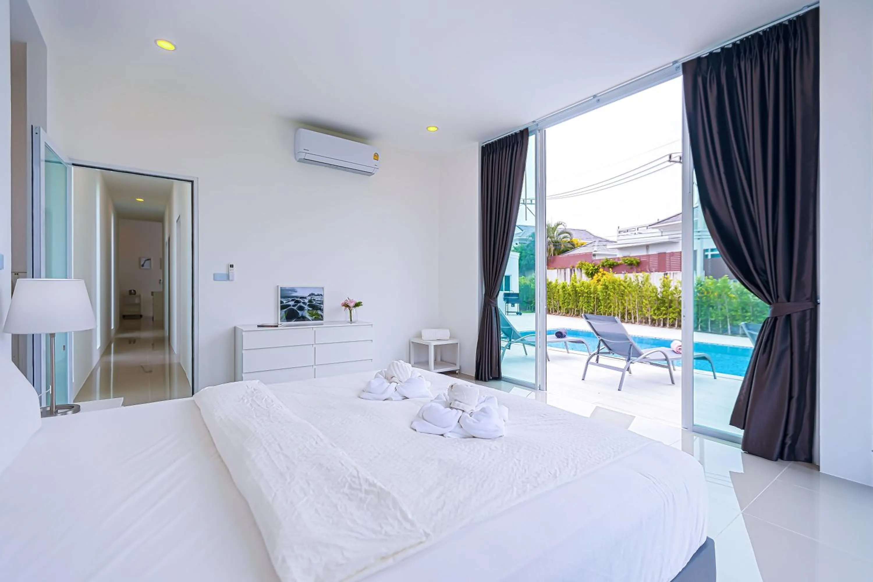 Bedroom, Bed in Modern 3 Bedroom Private Pool Villa KH-A1