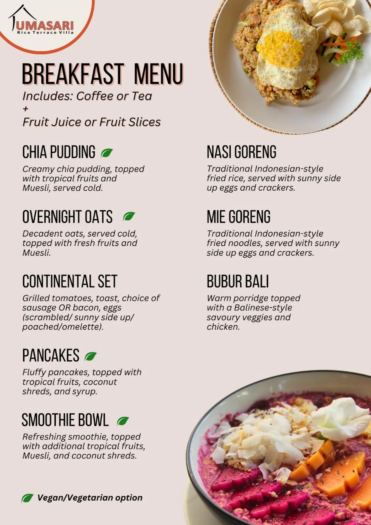 Food and drinks in Umasari Rice Terrace Villa by AGATA