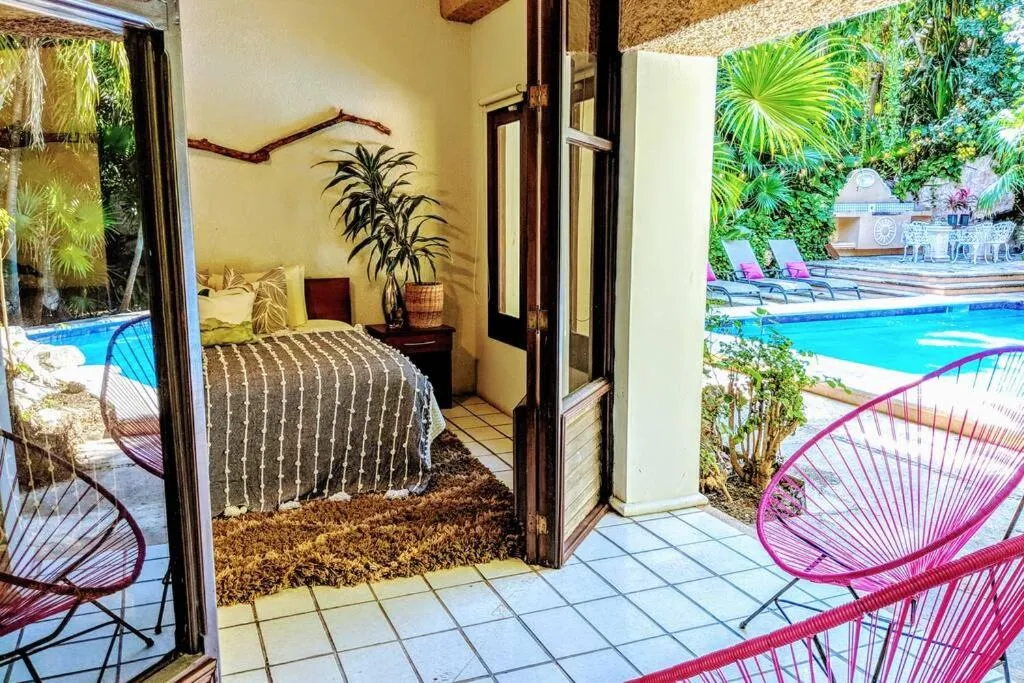 Bed in Steps to Ocean Huge Beach Villa Private Pool in Exclusive Fase 1 Playacar