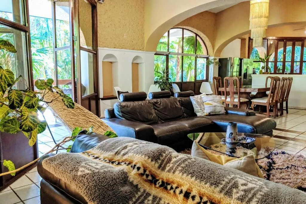 Living room in Steps to Ocean Huge Beach Villa Private Pool in Exclusive Fase 1 Playacar