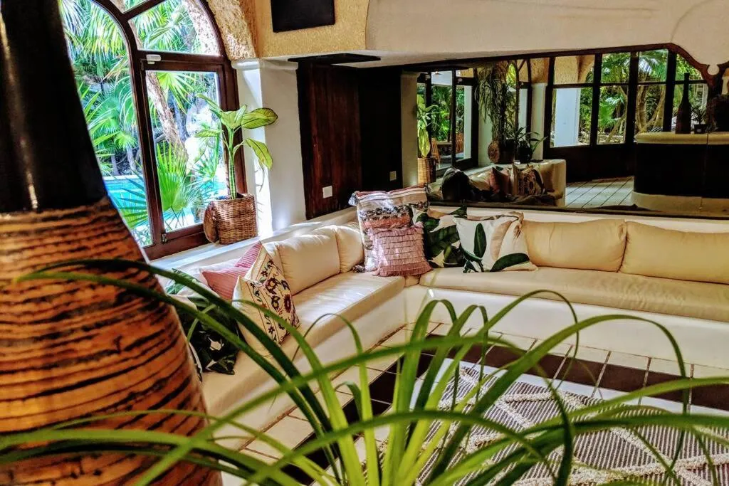 Living room in Steps to Ocean Huge Beach Villa Private Pool in Exclusive Fase 1 Playacar