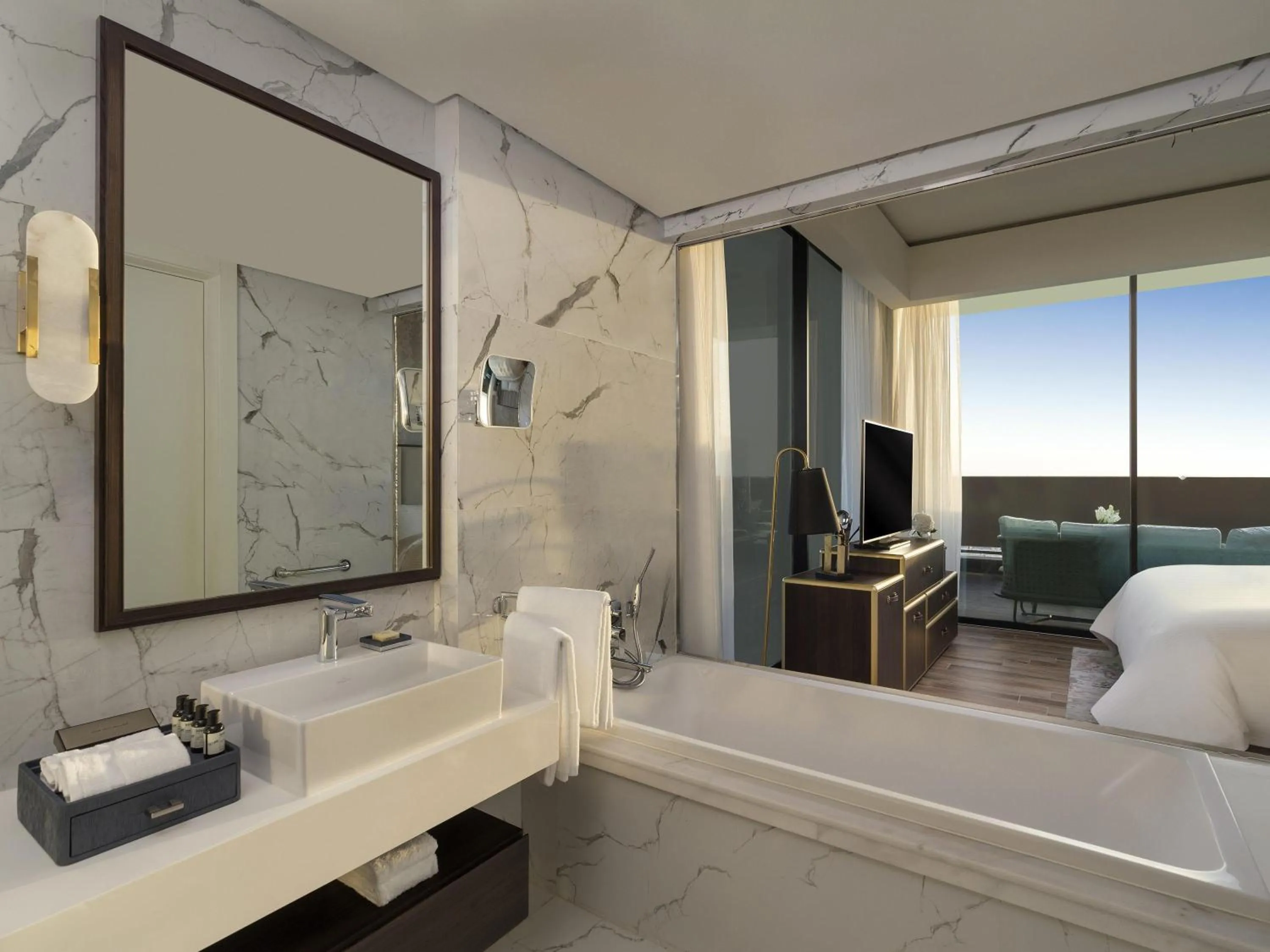 Bathroom, Bed in Fairmont Ramla Riyadh