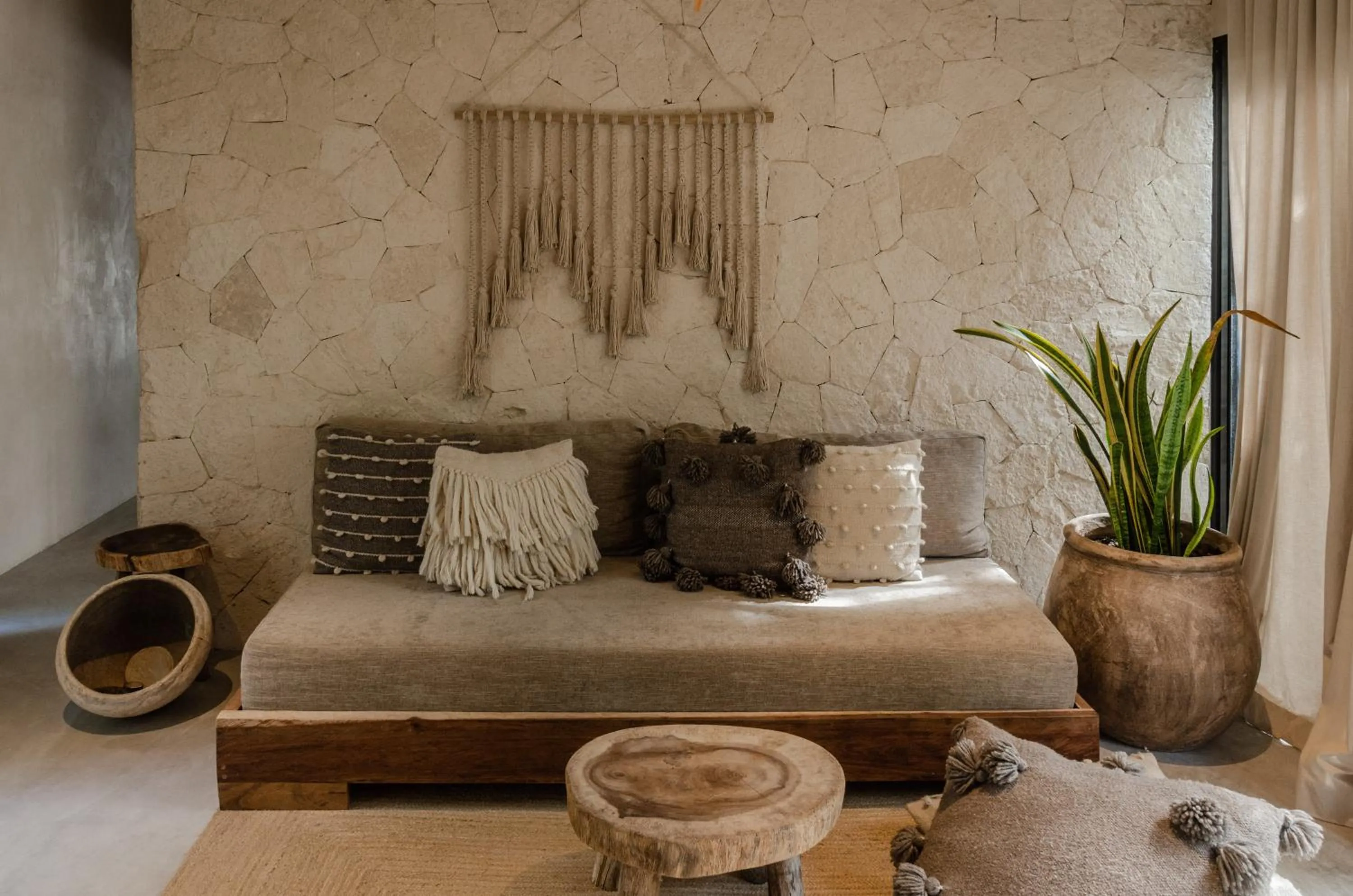 Bed in Tulum Apartment Boho Vibes