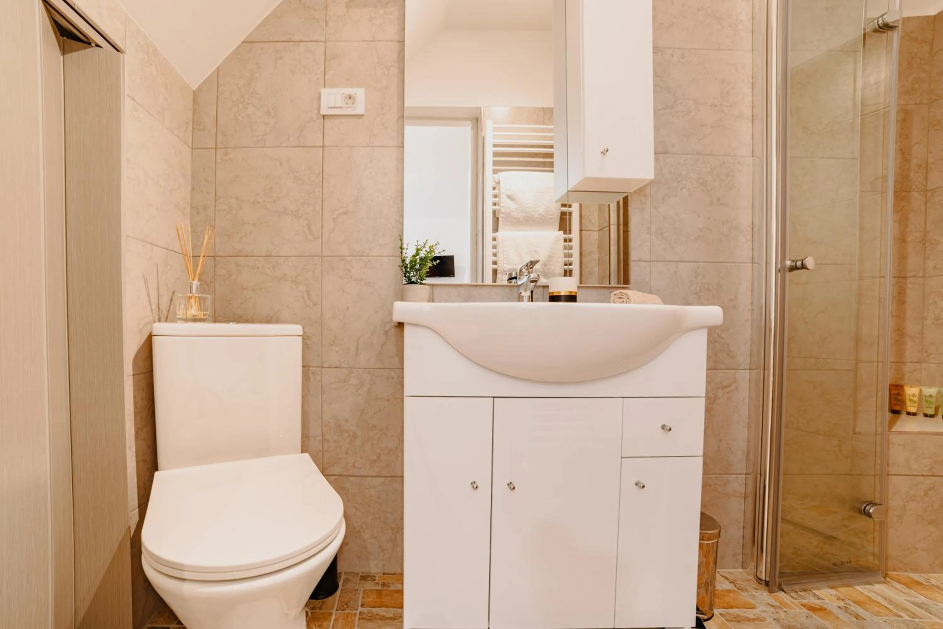 Toilet in ALBERT RESIDENCE Brasov with complimentary parking and 10 percent Food and Drinks