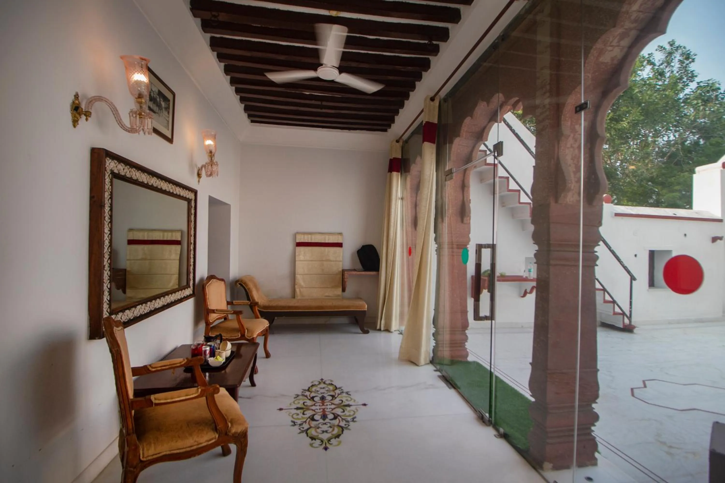 Seating area in Amritara Chandra Mahal Haveli, Bharatpur
