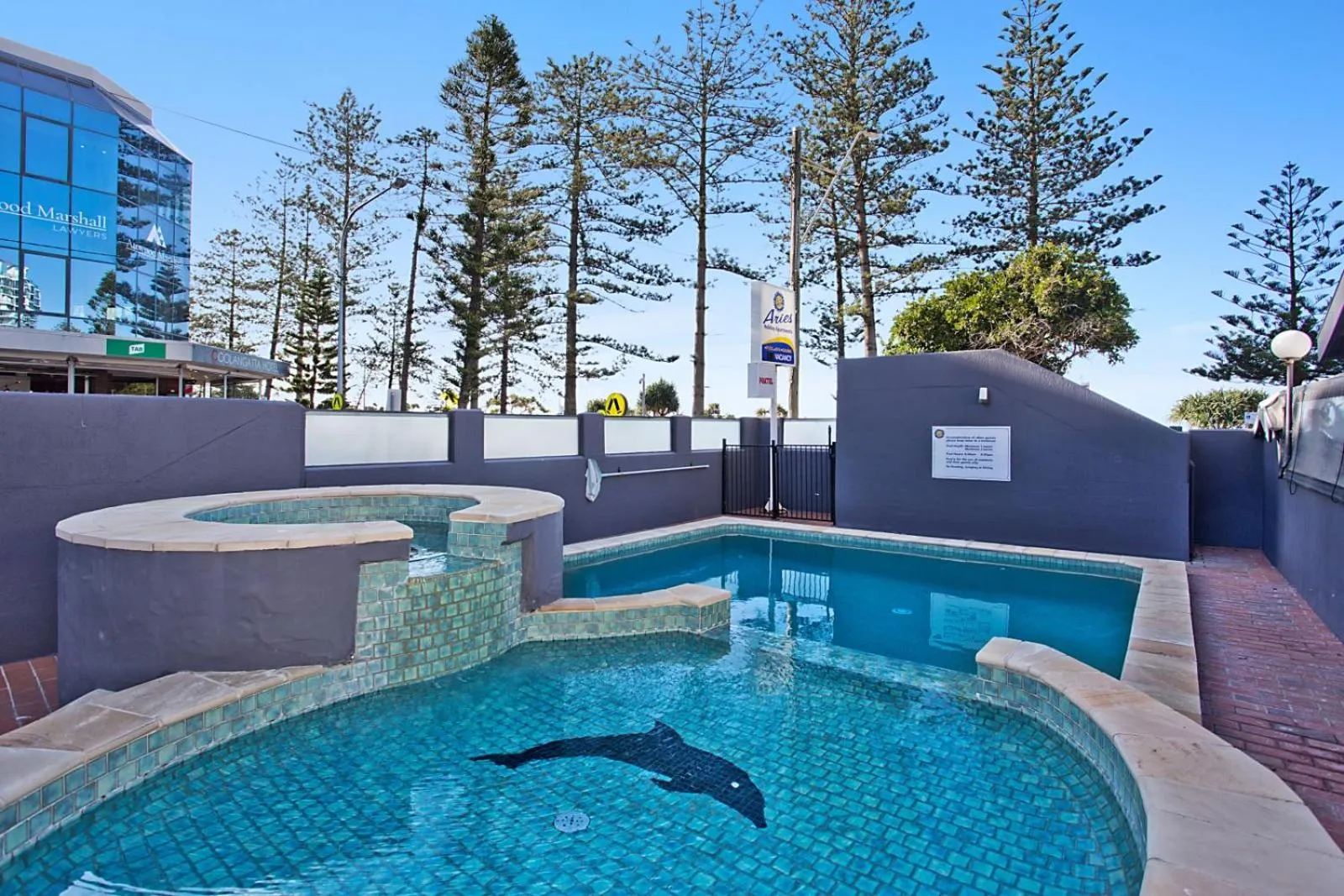 Pool view in Aries Holiday Apartments