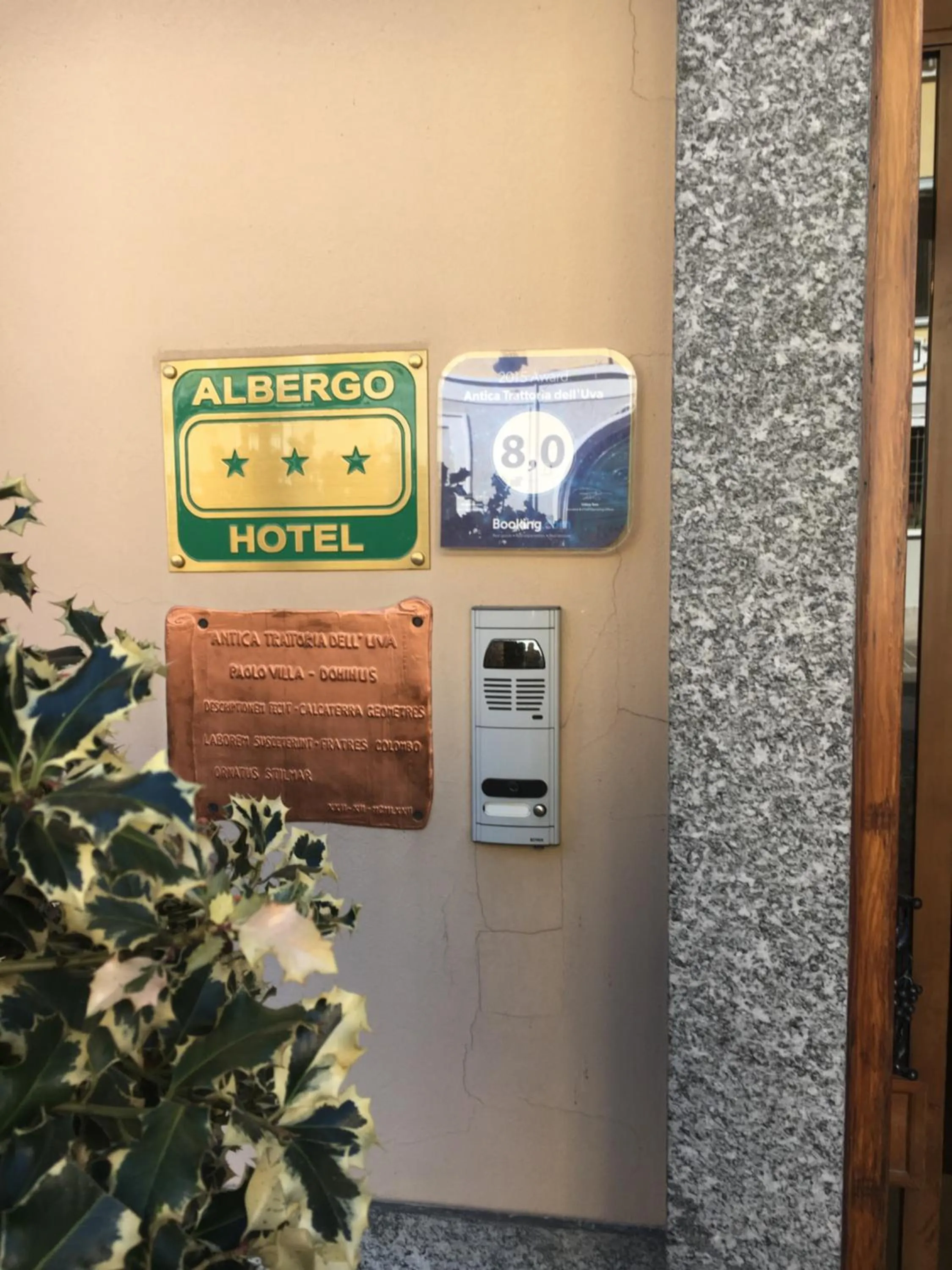 Certificate/Award in Antica Trattoria dell'Uva