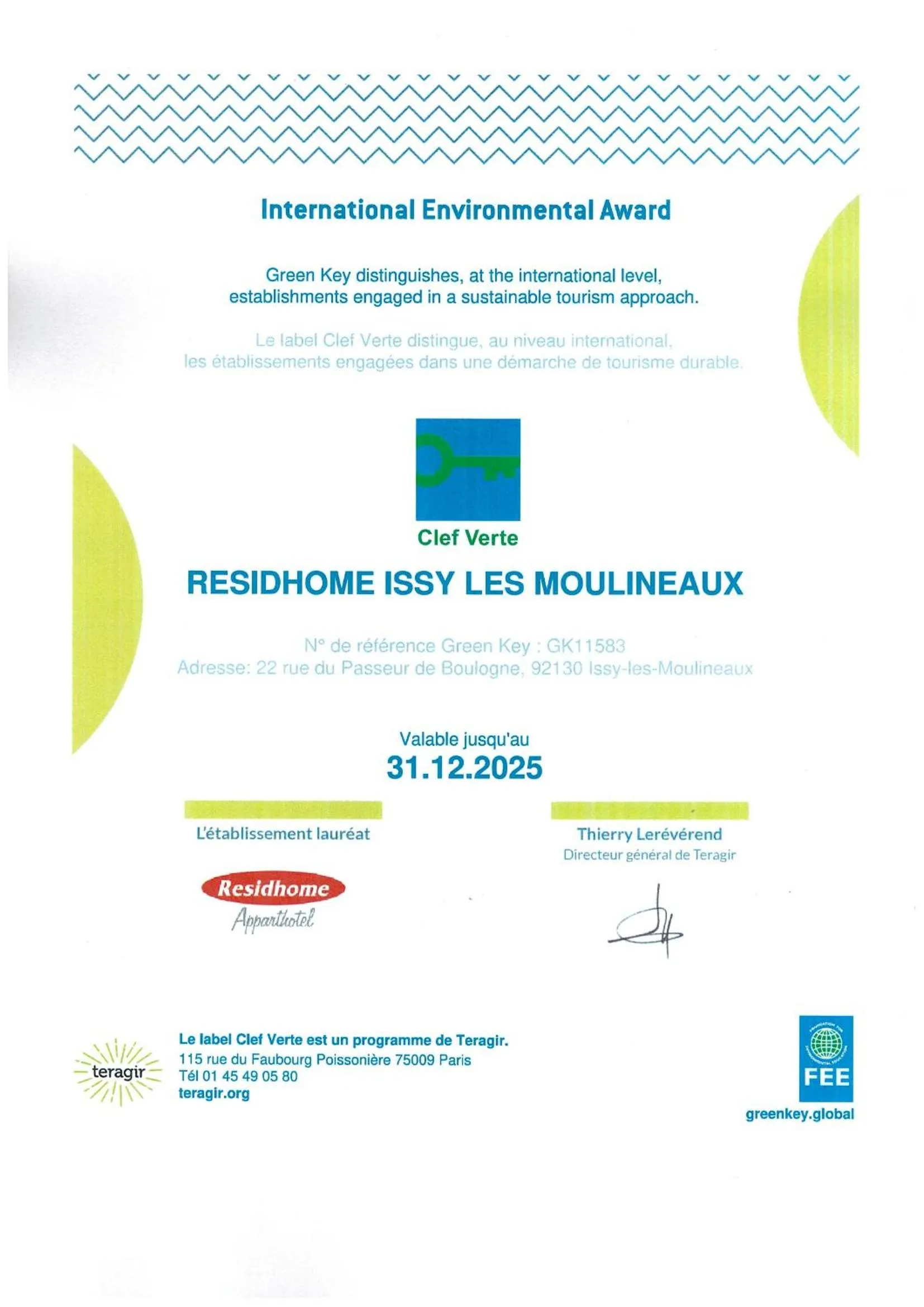 Logo/Certificate/Sign in Residhome Paris Issy Les Moulineaux