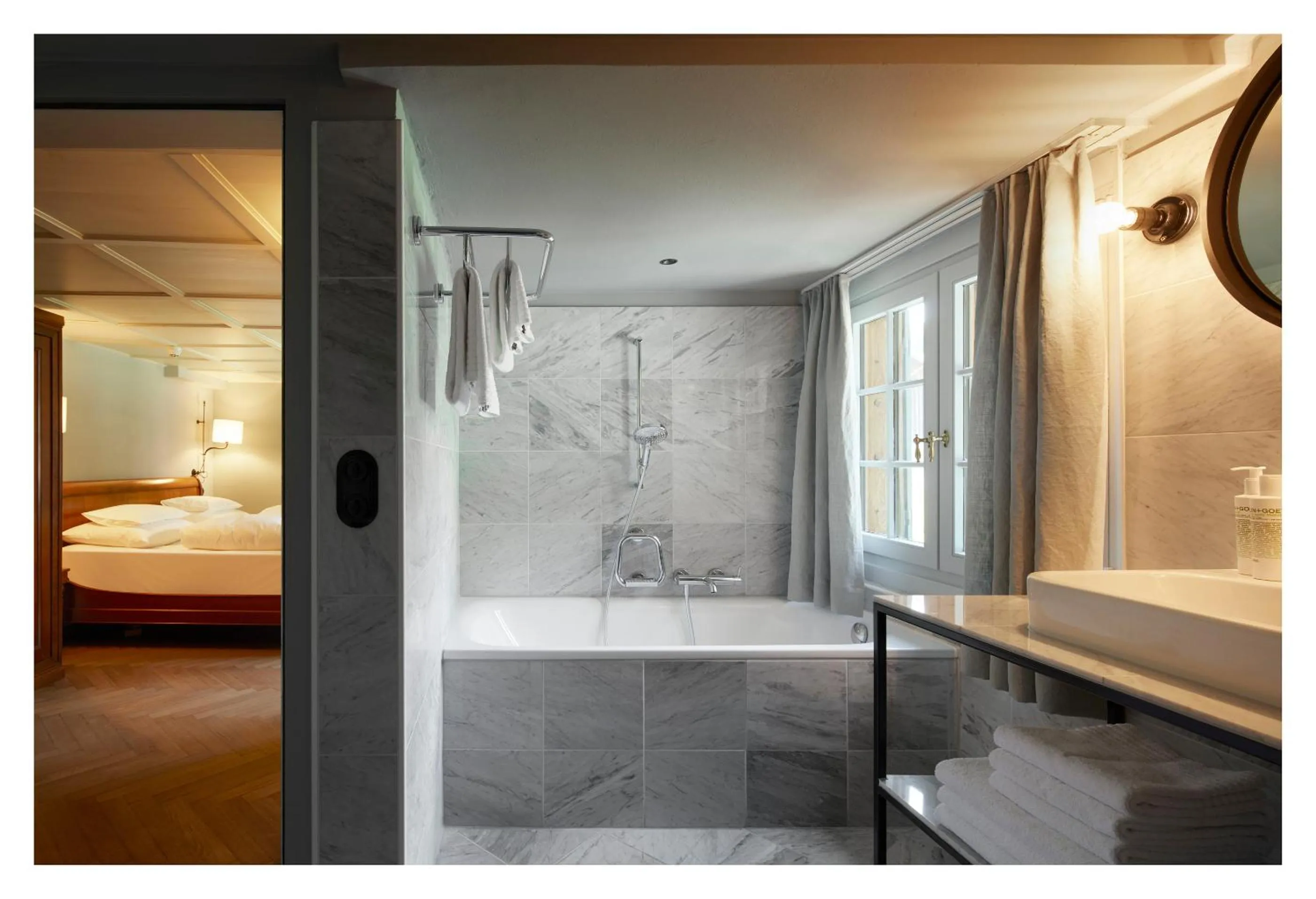 Bed, Bathroom in Gasthof Hirschen Schwarzenberg