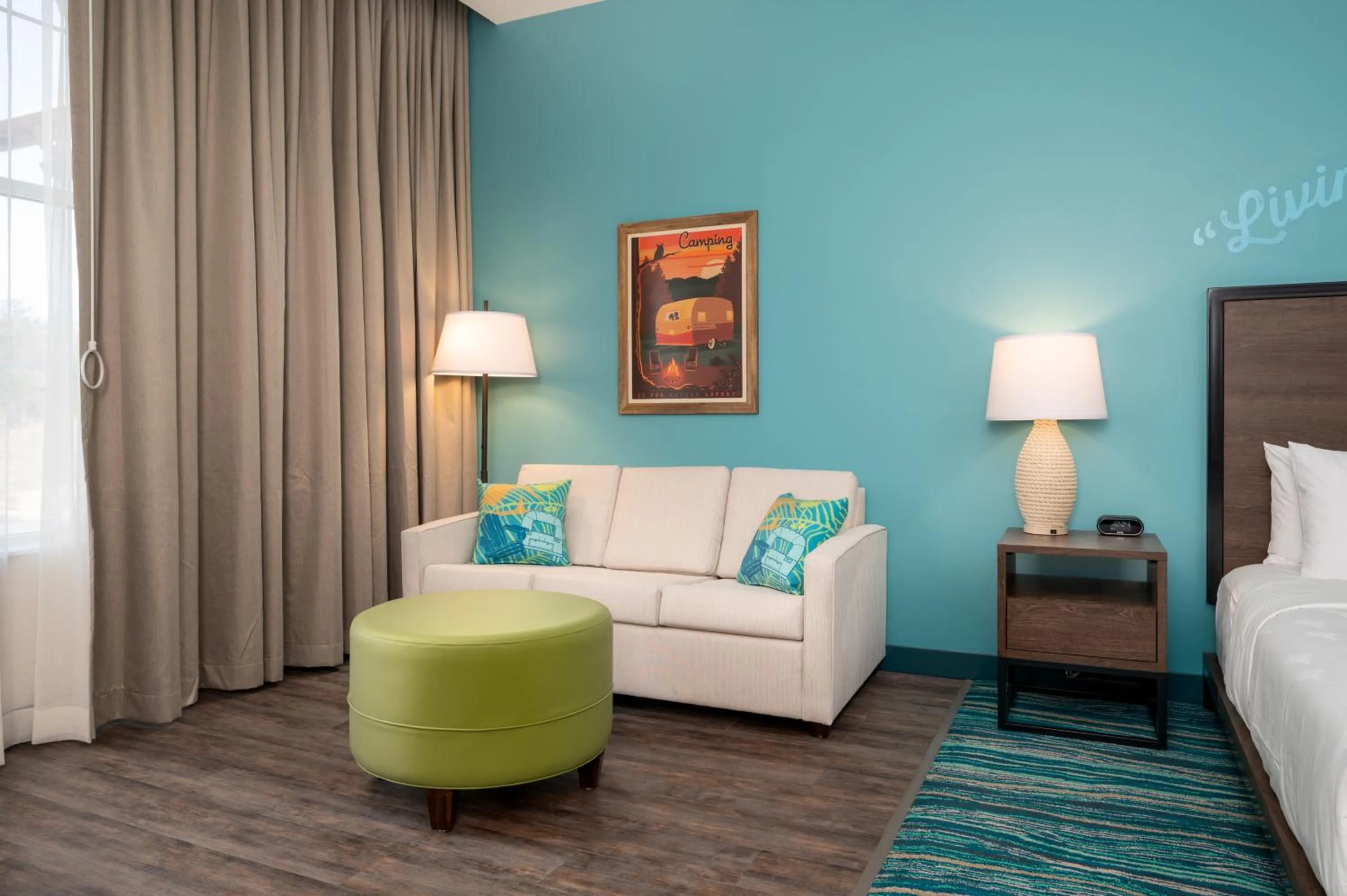 Seating area in The Lodge at Camp Margaritaville