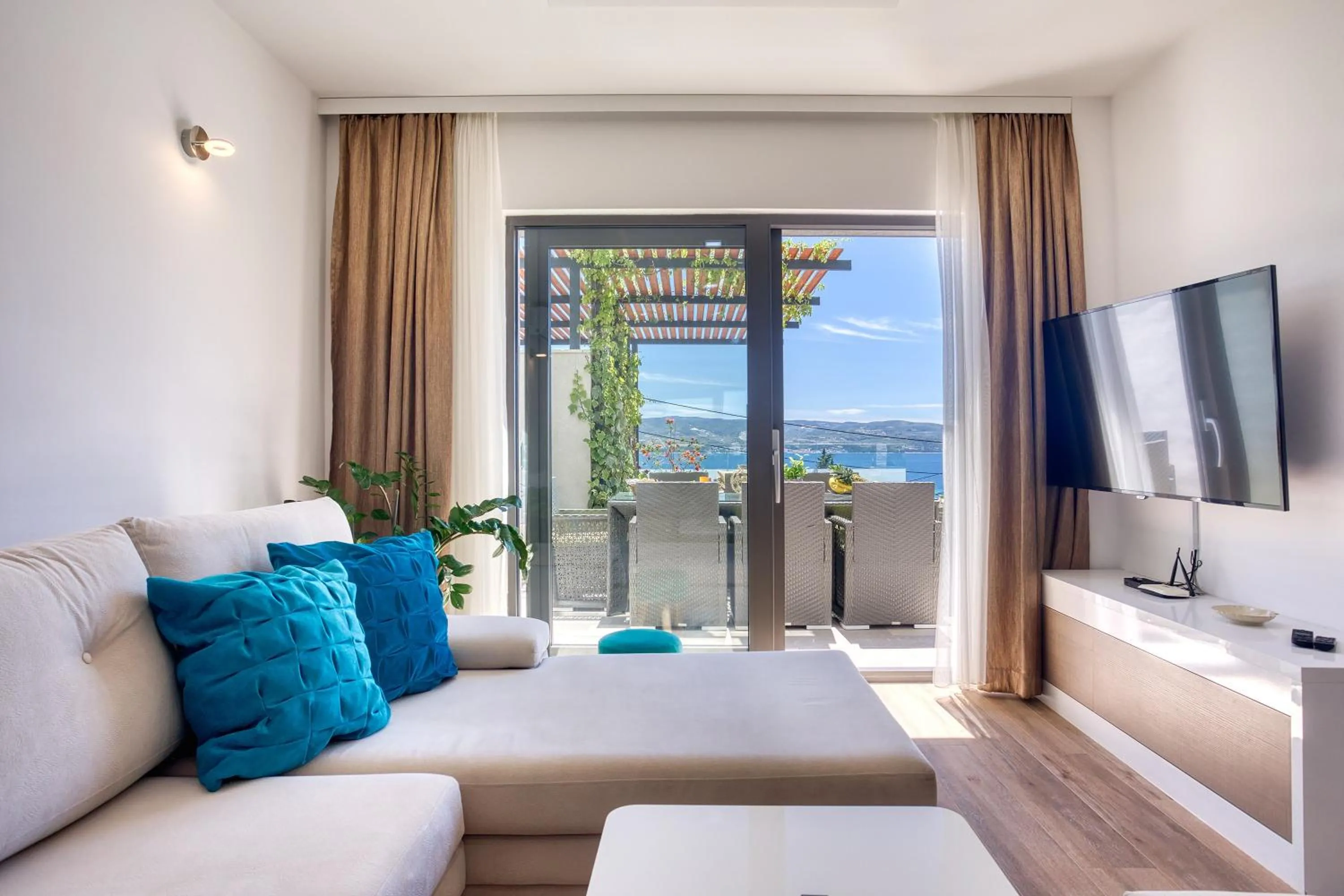 Living room in LUXURY VILLA PARADISE 120m from sandy beach, heated pool, billiard, max 12 pax