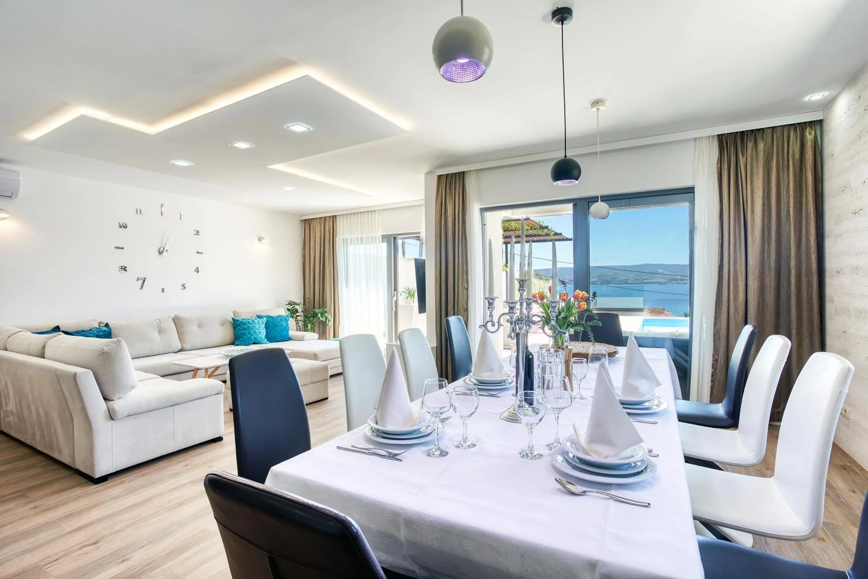 Living room in LUXURY VILLA PARADISE 120m from sandy beach, heated pool, billiard, max 12 pax