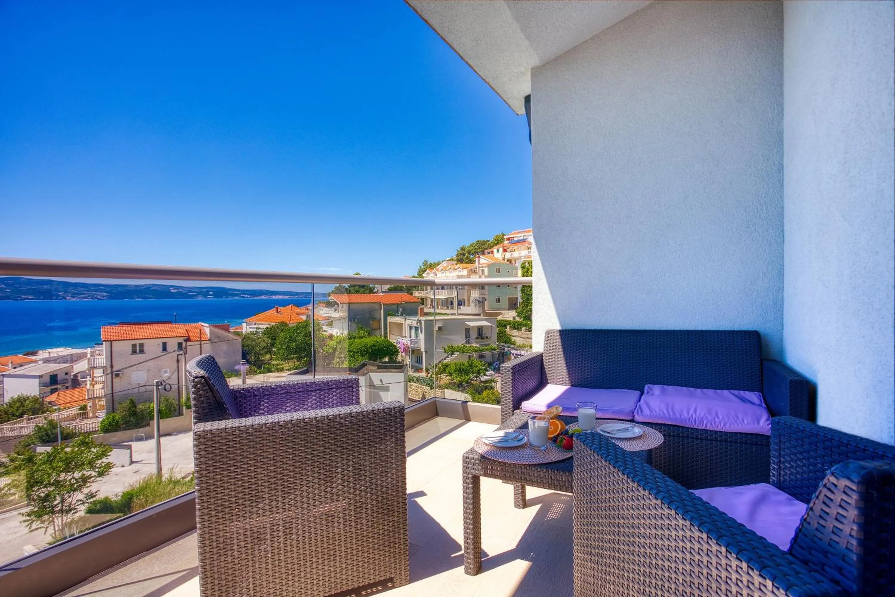 Balcony/Terrace in LUXURY VILLA PARADISE 120m from sandy beach, heated pool, billiard, max 12 pax