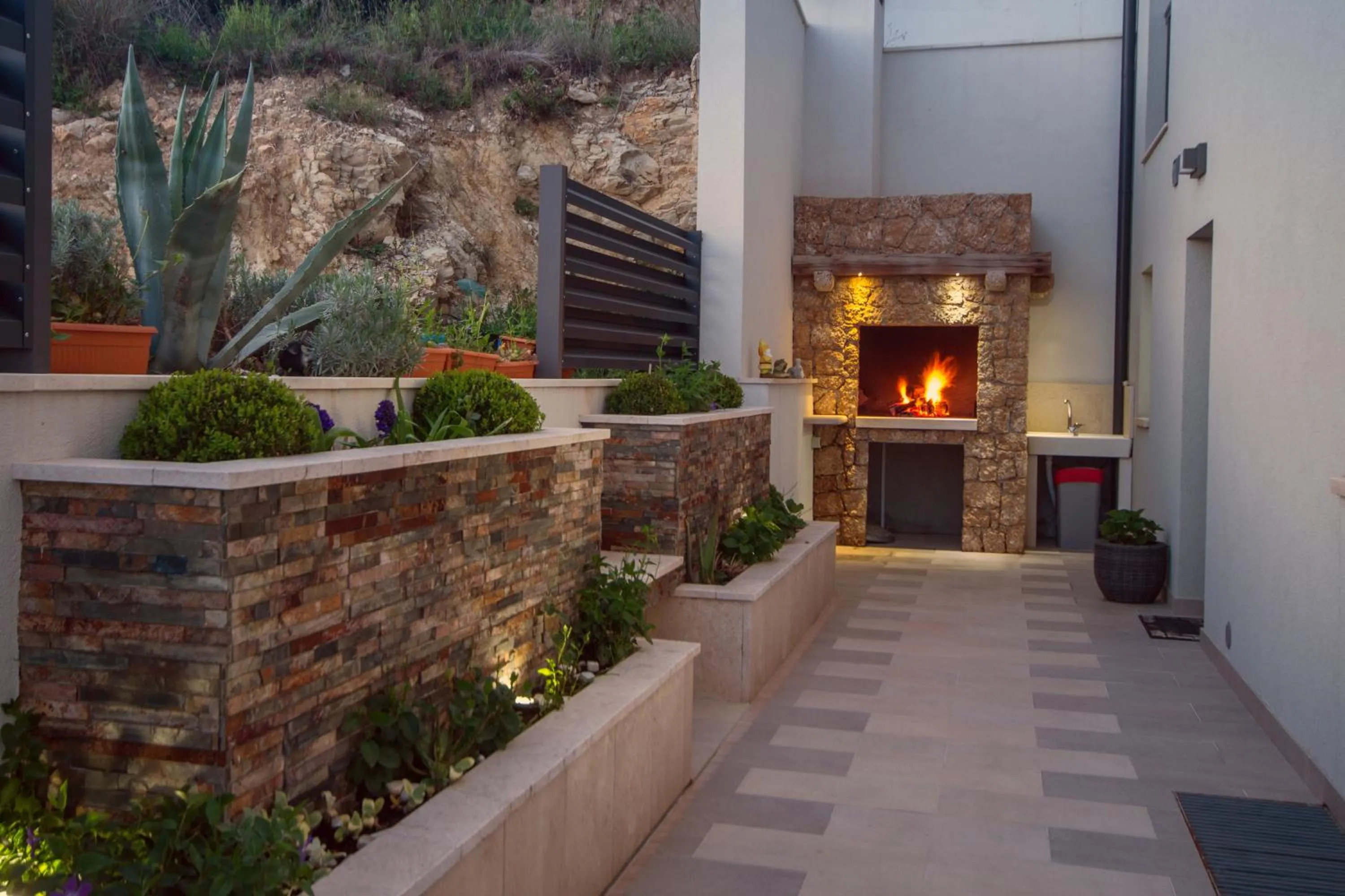 Patio in LUXURY VILLA PARADISE 120m from sandy beach, heated pool, billiard, max 12 pax