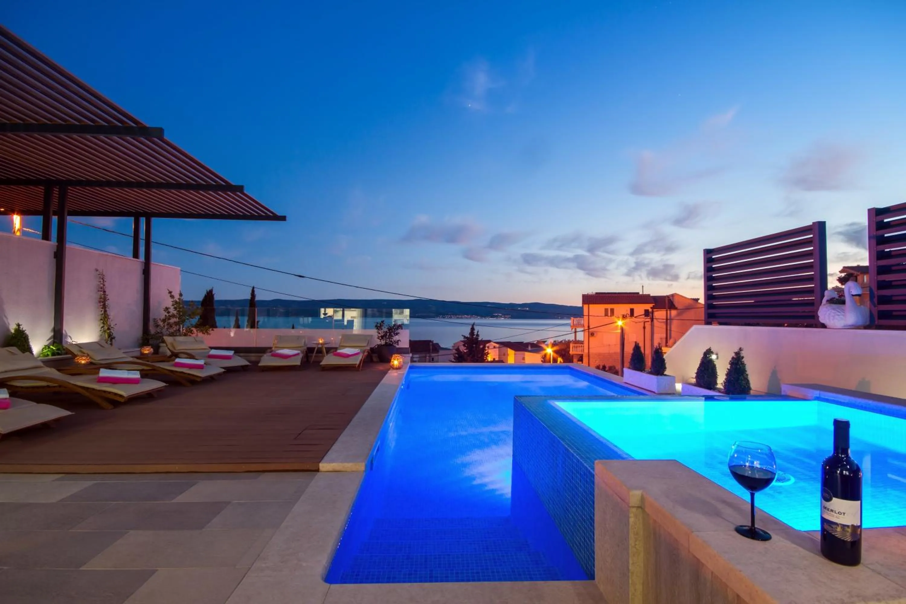 Swimming pool in LUXURY VILLA PARADISE 120m from sandy beach, heated pool, billiard, max 12 pax