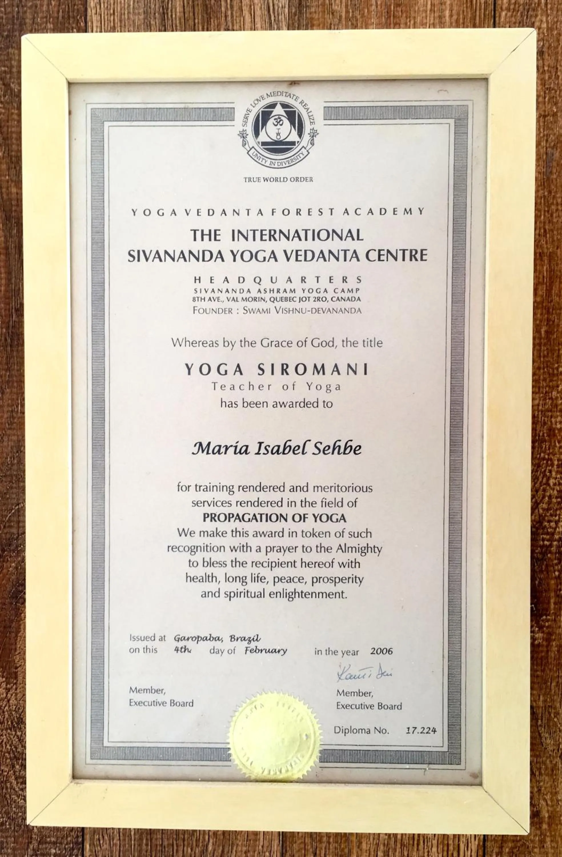 Certificate/Award in Pousada Ecohar Yoga