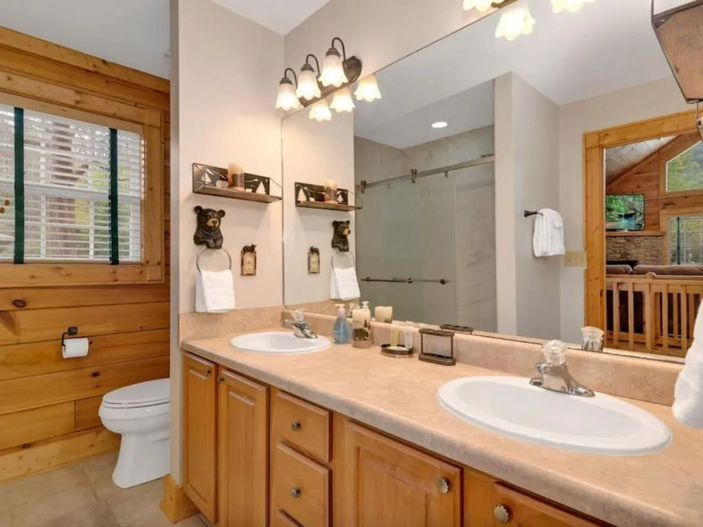 Bathroom in Soco Serene Cabin in the Heart of Maggie Valley