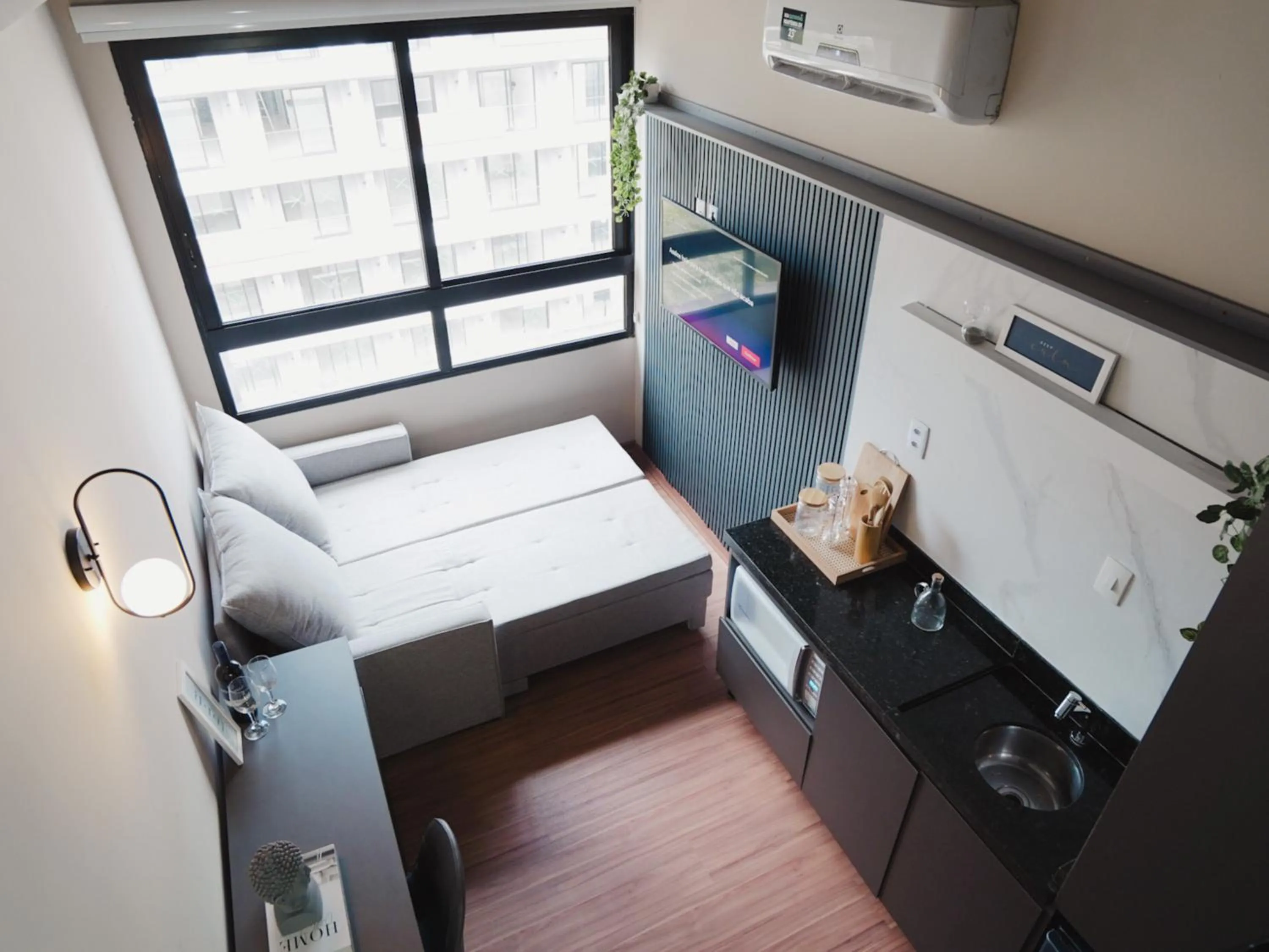 Kitchen or kitchenette, Bed in Apê Paulista Augusta